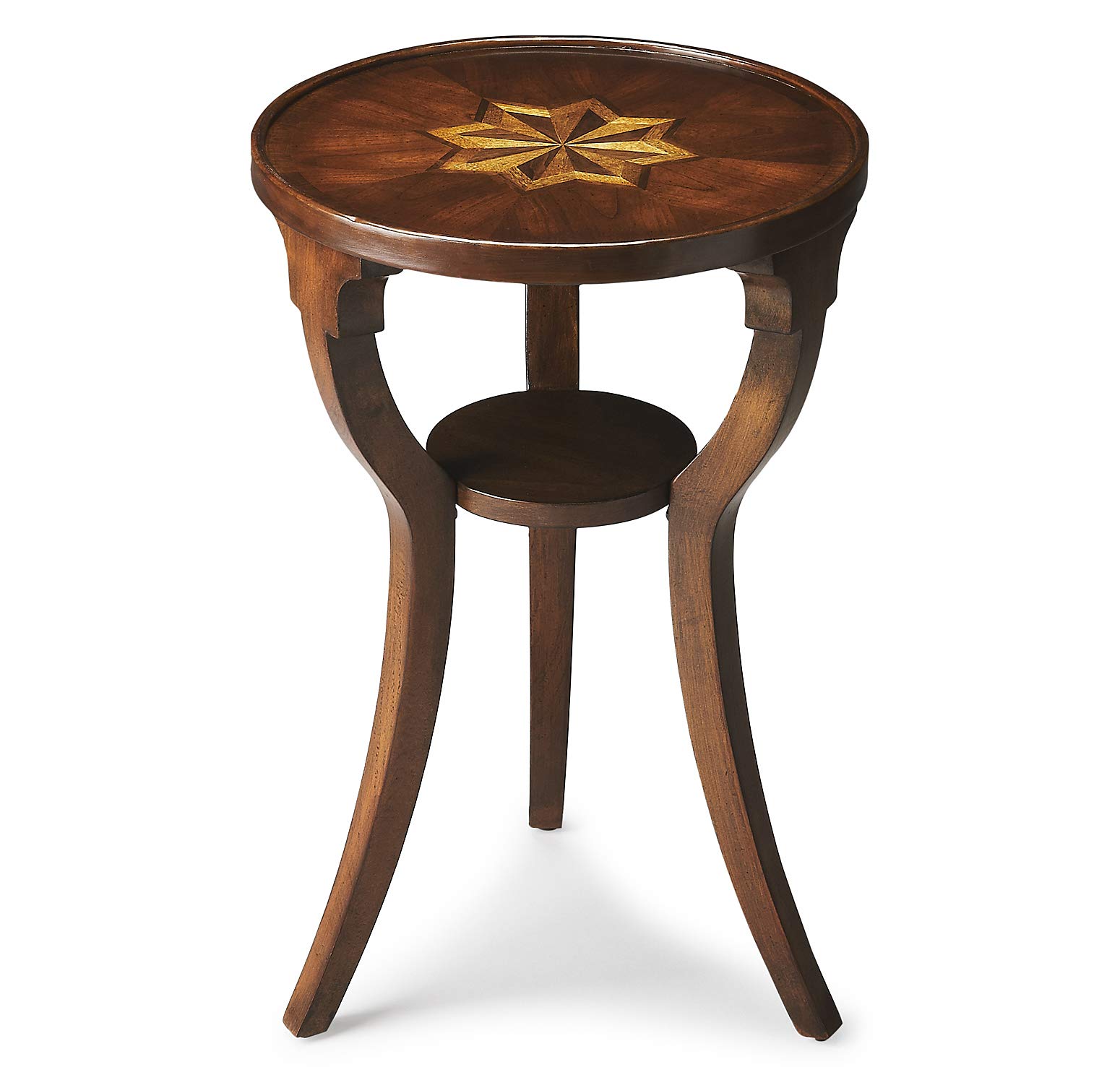 Kensington Row Furniture Collection - Bridgeport Round Inlaid Accent Table | Side Table | End Table | Plantation Cherry Finish | Perfect for Living Room, Bedroom & Office Decor