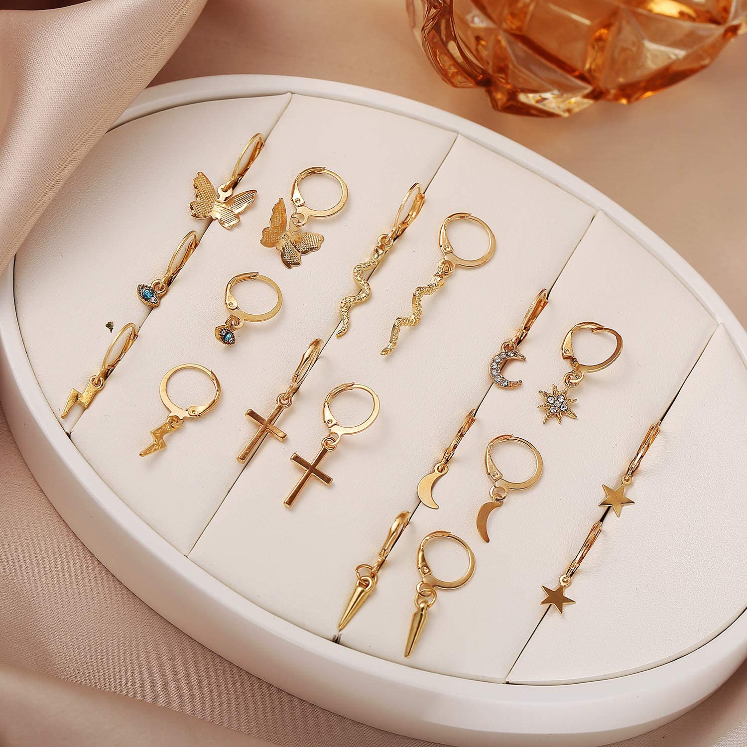 10 Pairs Gold & Silver Small Hoop Earrings for Women - Butterfly, Star, Moon, Snake Huggie Dangle Earrings Set | Perfect for Everyday Wear, Parties & Gifts