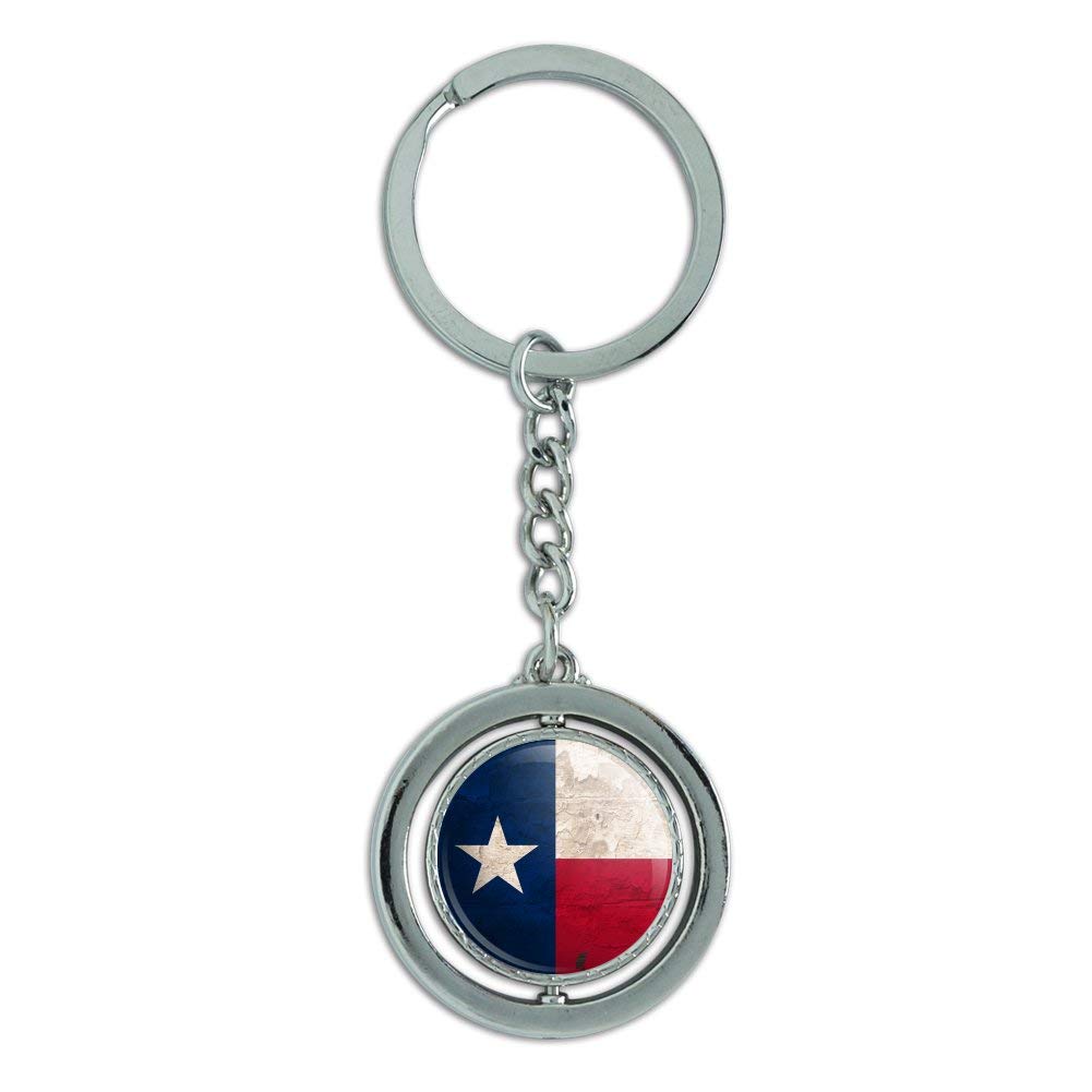 Vintage Distressed Texas State Flag Keychain - Spinning Round Chrome Plated Metal USA Souvenir | Perfect for Keyrings, Backpacks, Gifts & Travel Accessories