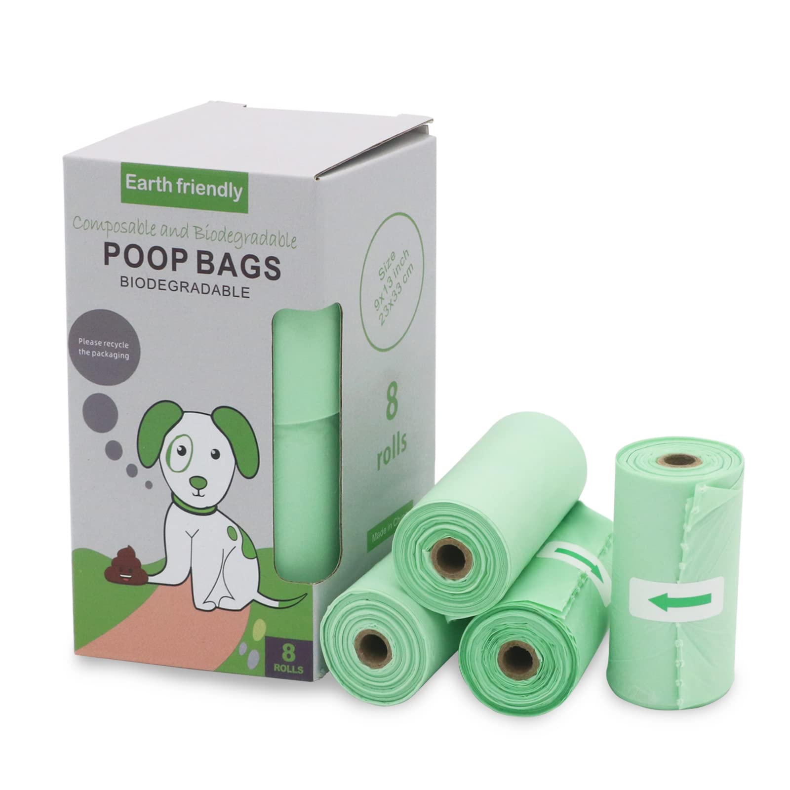 **Eco-Friendly Biodegradable Dog Poop Bags - 8 Rolls (120 Bags) Corn Starch Compostable, Leak-Proof & Extra Thick 9x13 Inches - Perfect for Walks, Parks & Outdoor Pet Cleanup**