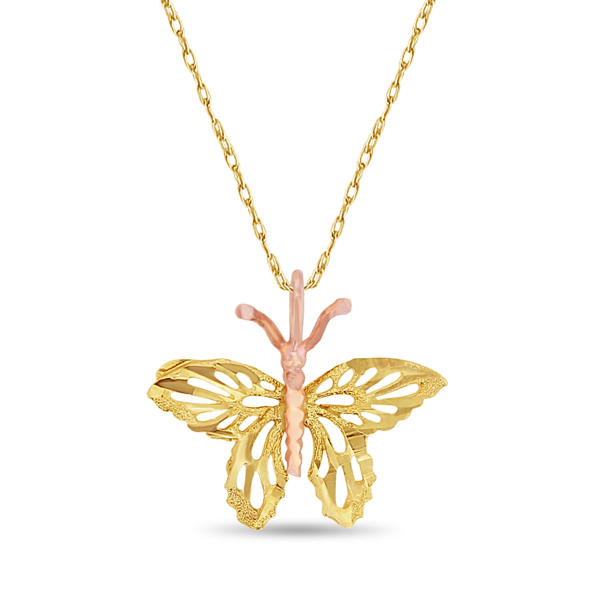 Elegant Multi-Tone Gold Butterfly Necklace with Diamond Cuts - Perfect for Women's Jewelry Gifts, Special Occasions & Everyday Wear