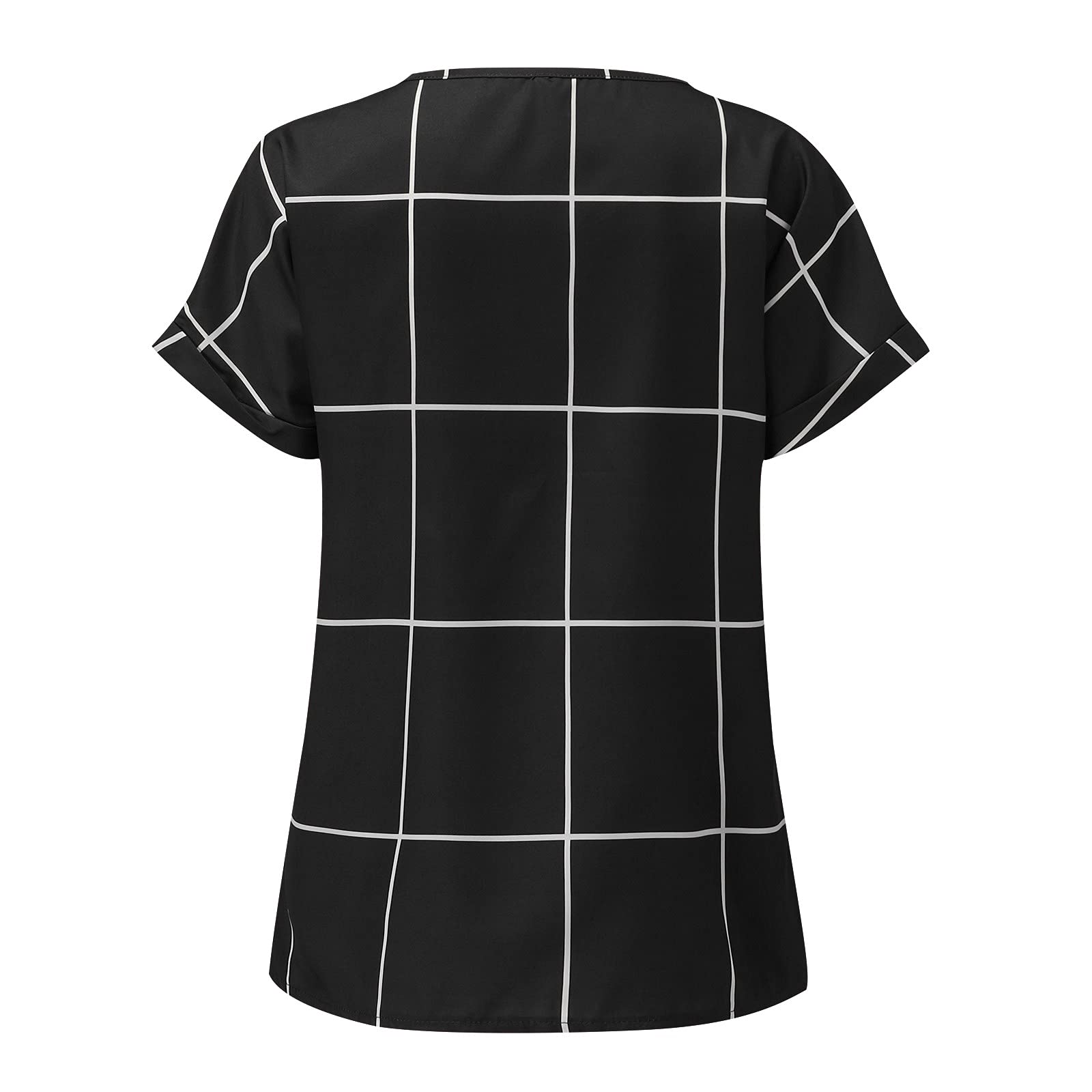 FMCHICO Women's Casual Lattice Print Crewneck Short Sleeve T-Shirt Blouse - Breathable Summer Top for Outing, Dating & Daily Wear