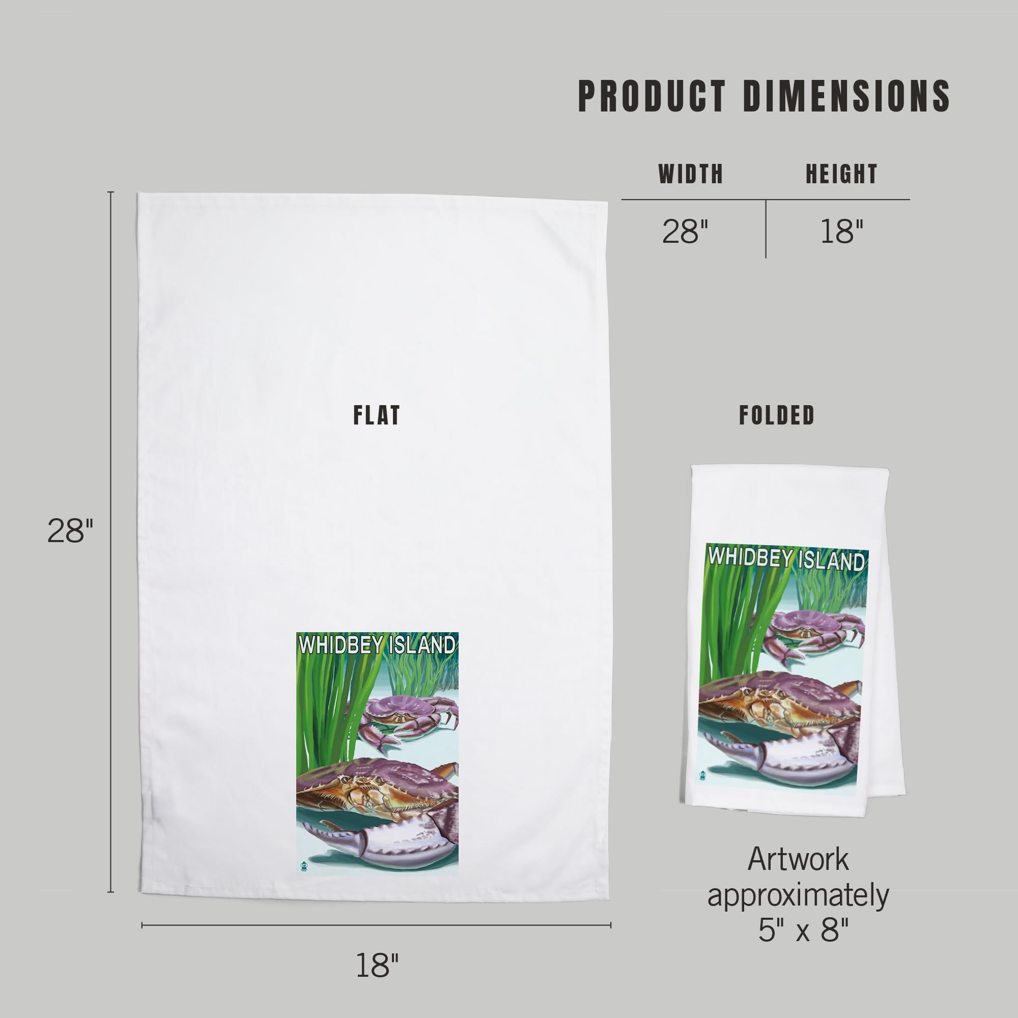 Lantern Press Whidbey Island Washington Crab Tea Towel - 100% Cotton Decorative Hand Towel for Kitchen & Home Decor - Perfect for Dish Drying, Gift Giving, and Farmhouse Style Decor
