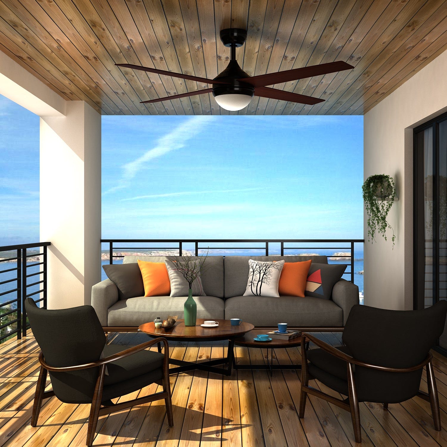 1200mm 4-Blade Ceiling Fan with 3-Color LED Light and Remote Control - Energy Efficient Cooling for Living Room, Bedroom, and Outdoor Spaces