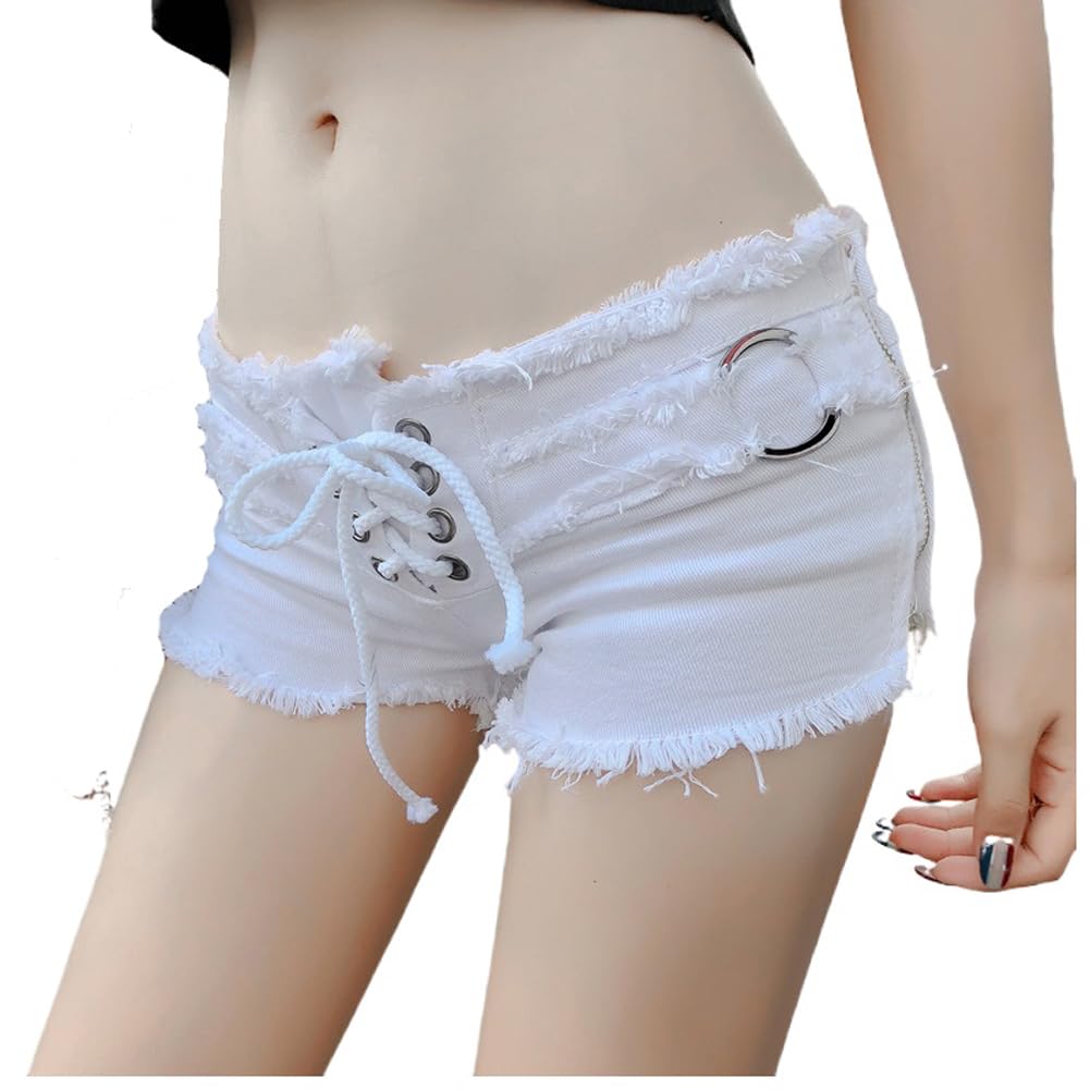 Sexy Low Rise Lace Up Denim Shorts for Women - Distressed Frayed Raw Hem Jean Shorts | Perfect for Summer, Night Out, Party & Beach Wear