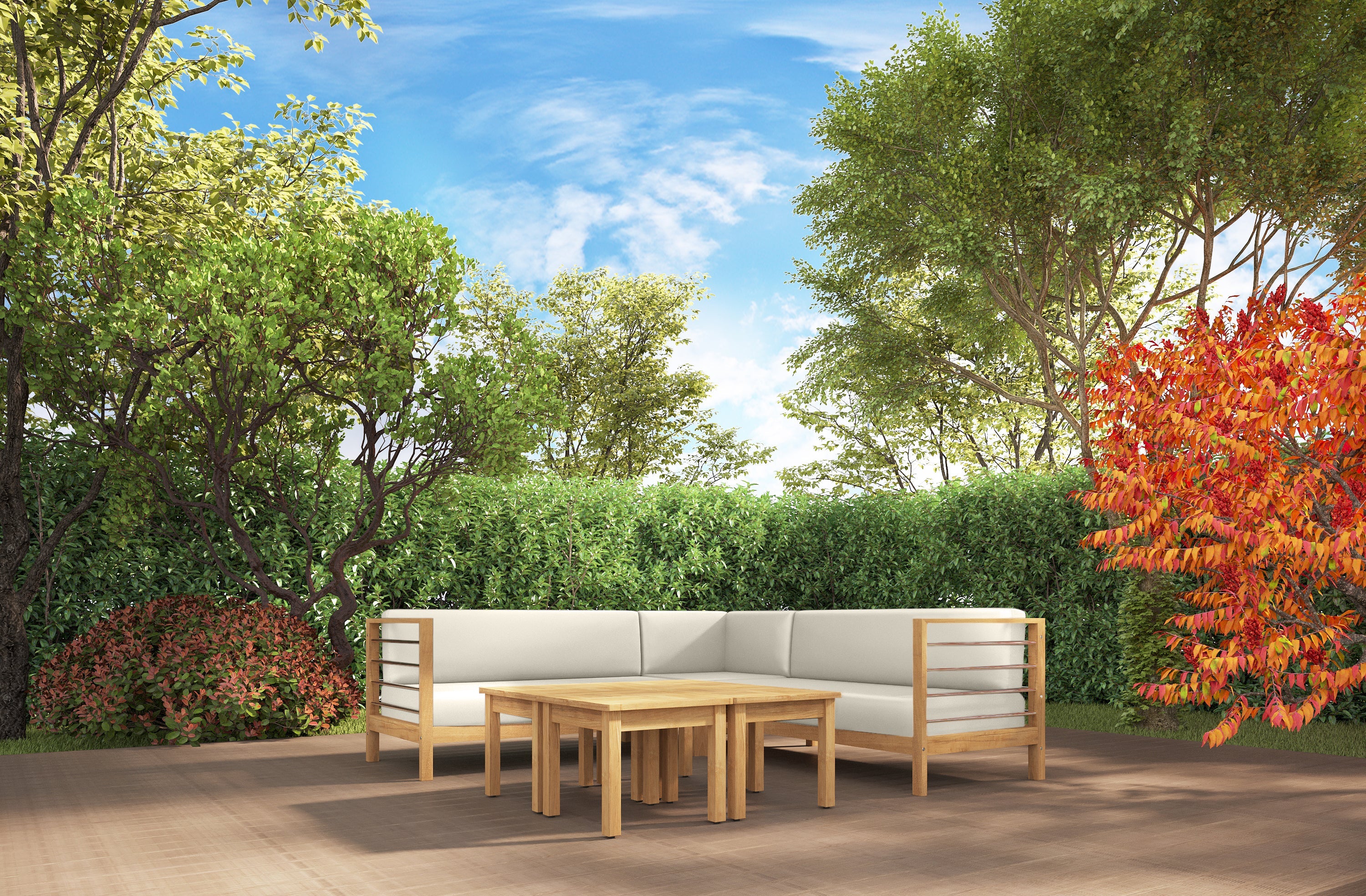 Premium Leon Teak Outdoor Sectional Right Sofa with Sunbrella Canvas Cushion - Waterproof & Durable Patio Furniture for Backyard, Poolside & Garden Relaxation