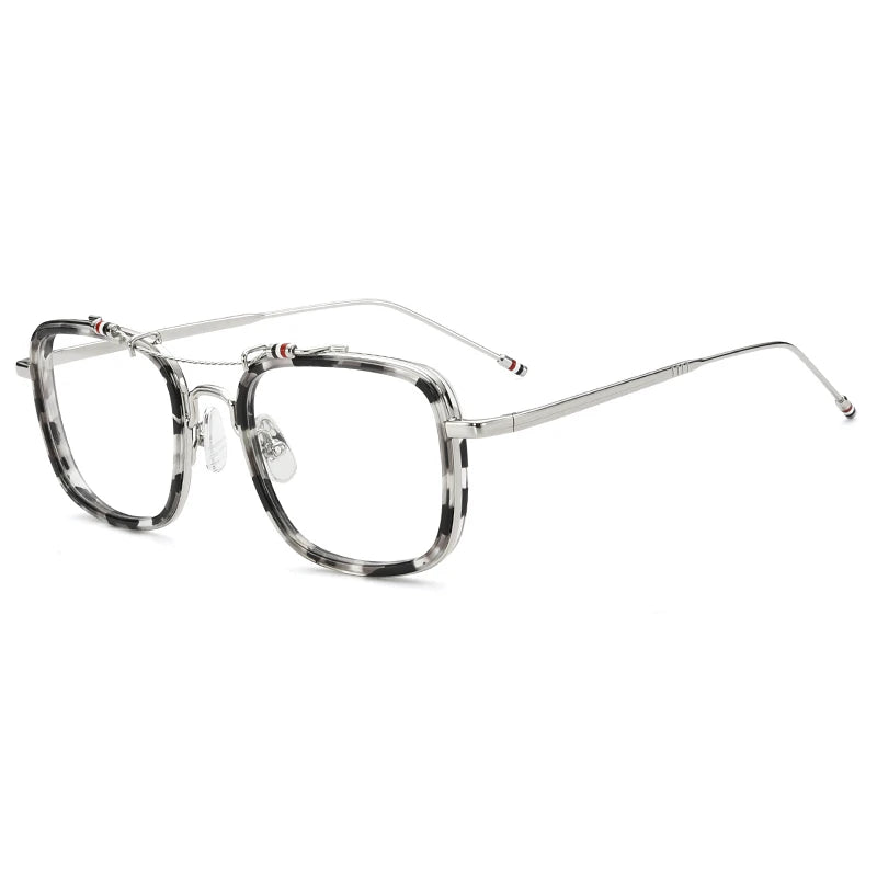 Black Unisex Square Double Bridge Acetate Eyeglasses Frame - Lightweight Alloy & Acetate Design for Men & Women - Perfect for Reading, Work, and Fashion Accessories (Model TBS816)