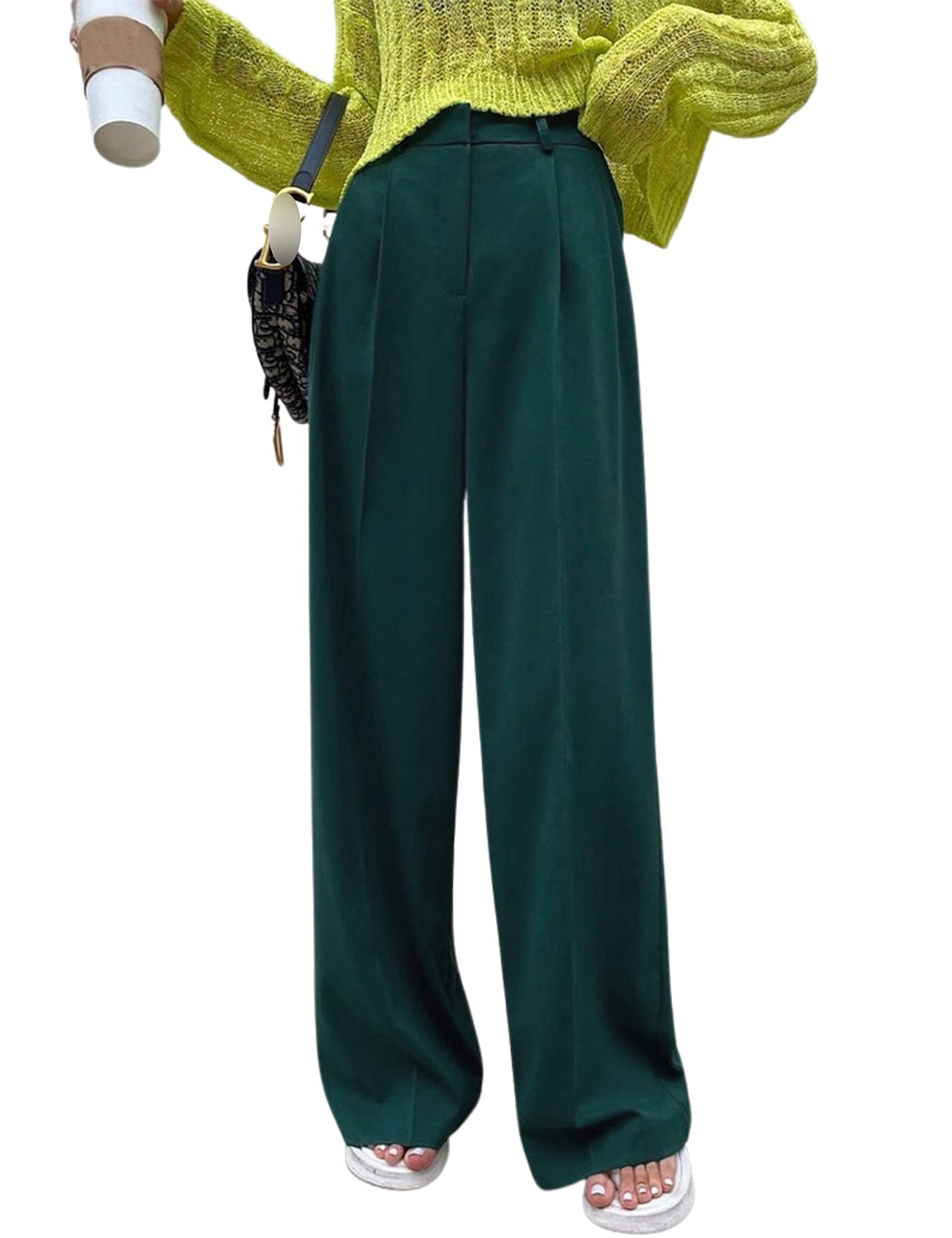 Hooever Women's Wide Leg Pants - Casual Button Up Work Pants for Office & Business | Solid Color Comfortable Trousers for Professional & Everyday Wear