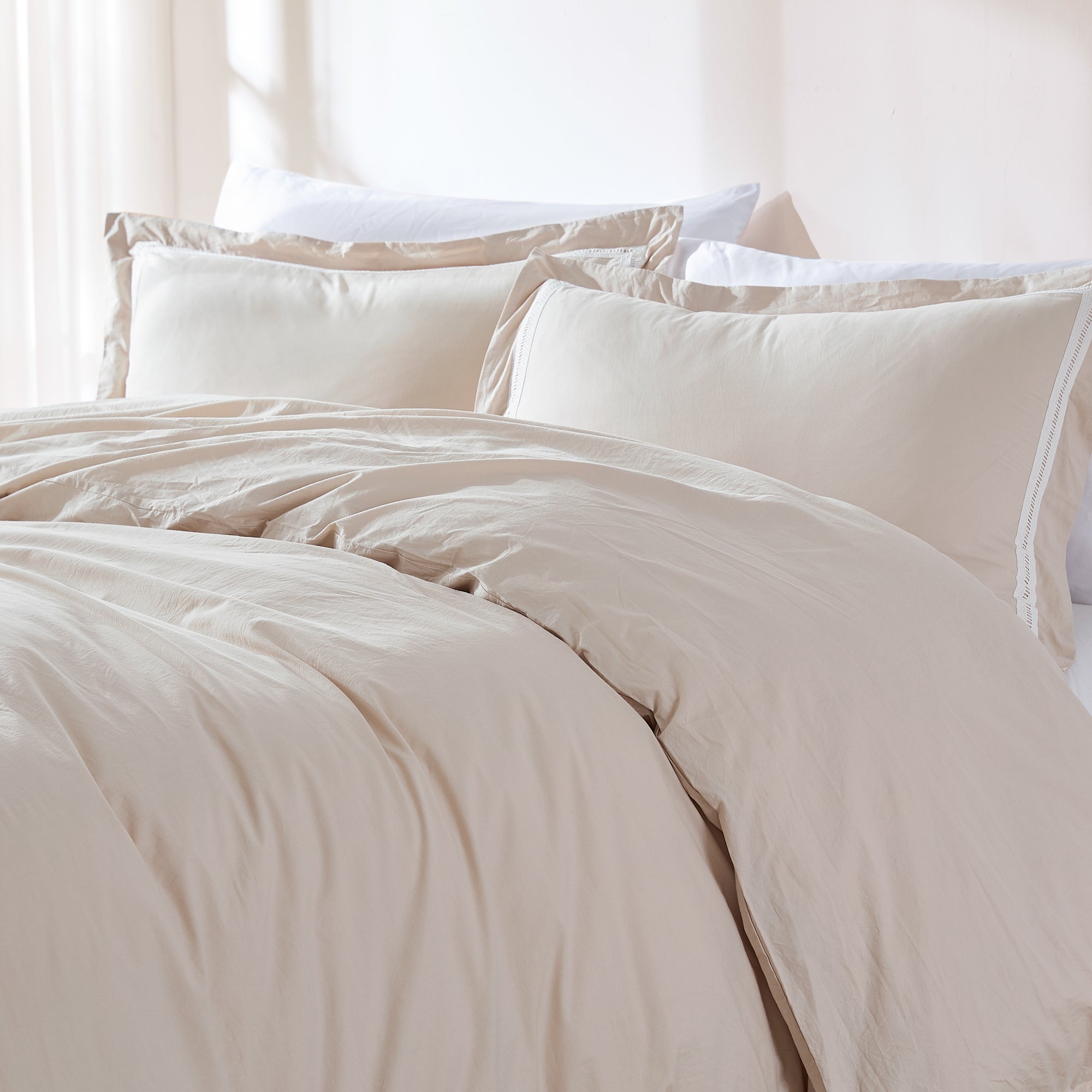 Doris Eyelet Inset Trim Cotton Duvet Cover Set - Queen Size Bedding Set with Pillowcases - Breathable Soft Duvet Cover for Bedroom, Guest Room & Dorm Decor