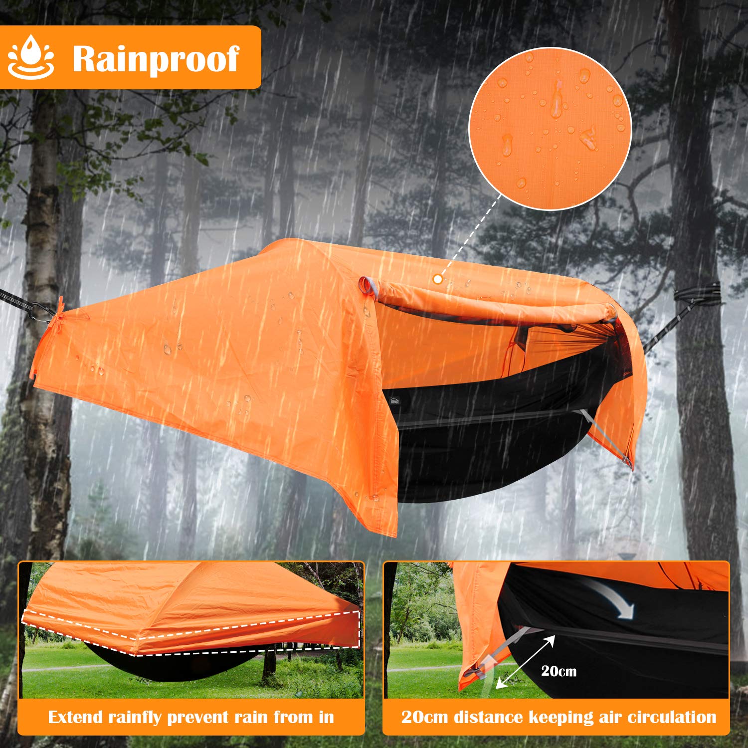 WintMing 3-in-1 Camping Hammock with Mosquito Net & Rain Fly - 440lbs Capacity - Portable Outdoor Sleeping System for Backpacking, Hiking, and Beach Relaxation