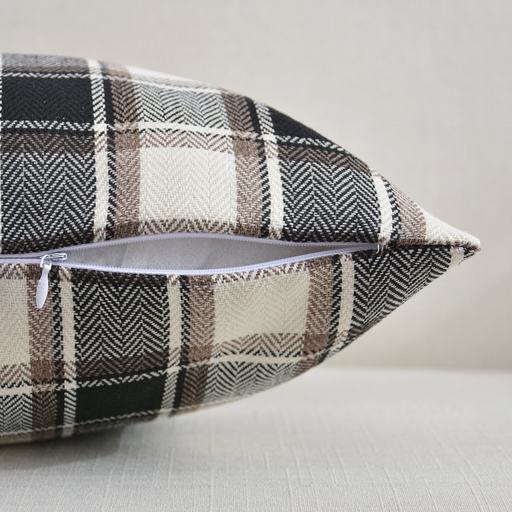 2 Pack Black Checker Blend Linen Square Pillow Cases - 12