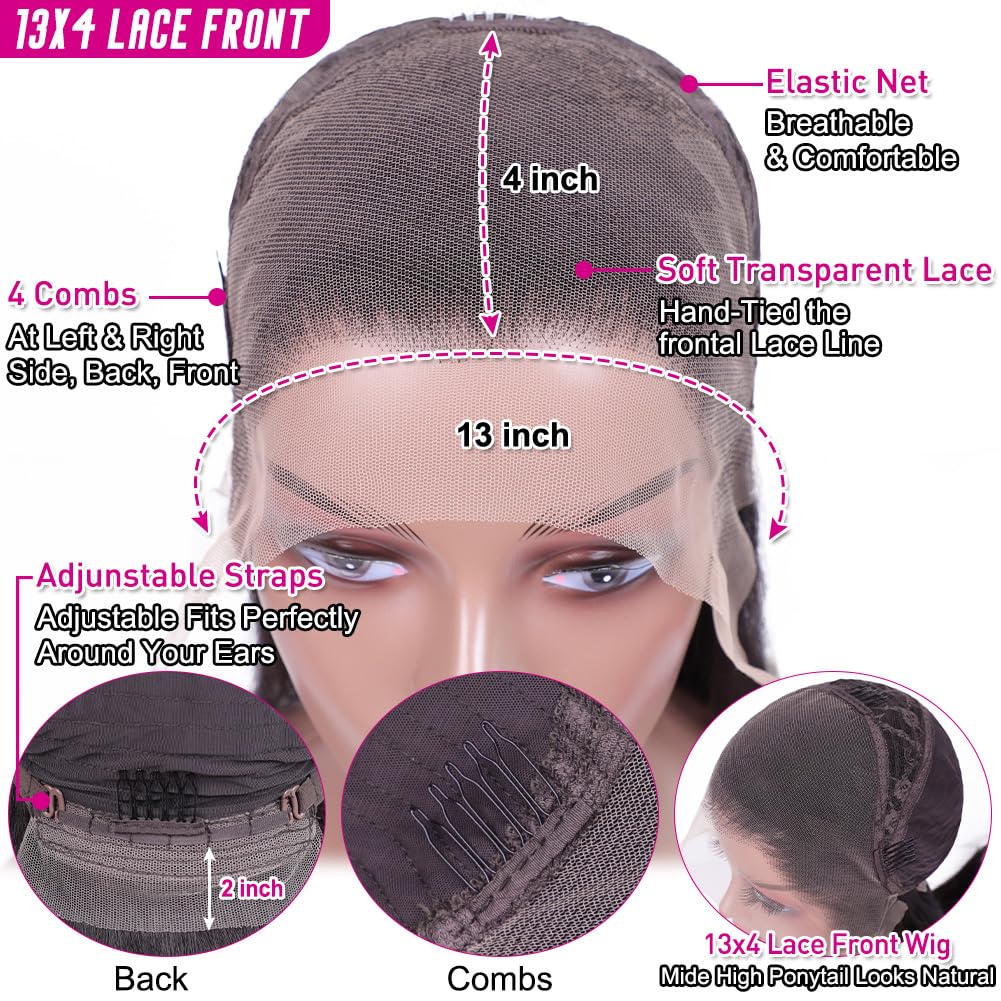 13x4 HD Transparent Lace Front Wigs Human Hair - Pre Plucked with Baby Hair, 180% Density Brazilian Straight Human Hair Wigs for Black Women | Natural Hairline, Black Color, 24 Inch | Perfect for Daily Wear, Special Occasions & Protective Styling