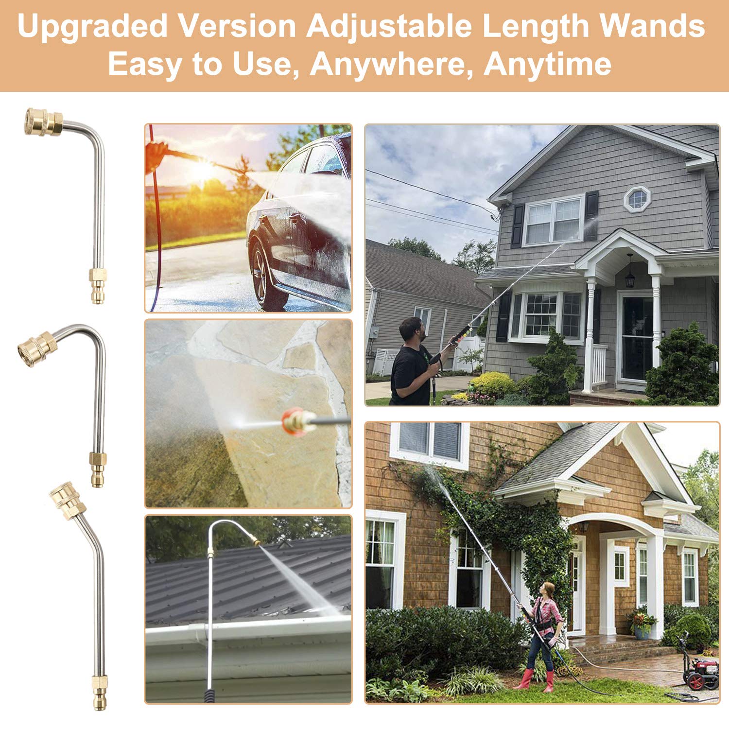 Yaegoo Pressure Washer Extension Wand Set - 4000 PSI Power Washer Lance with 30°/90°/120° Spray Nozzle Tips, 1/4