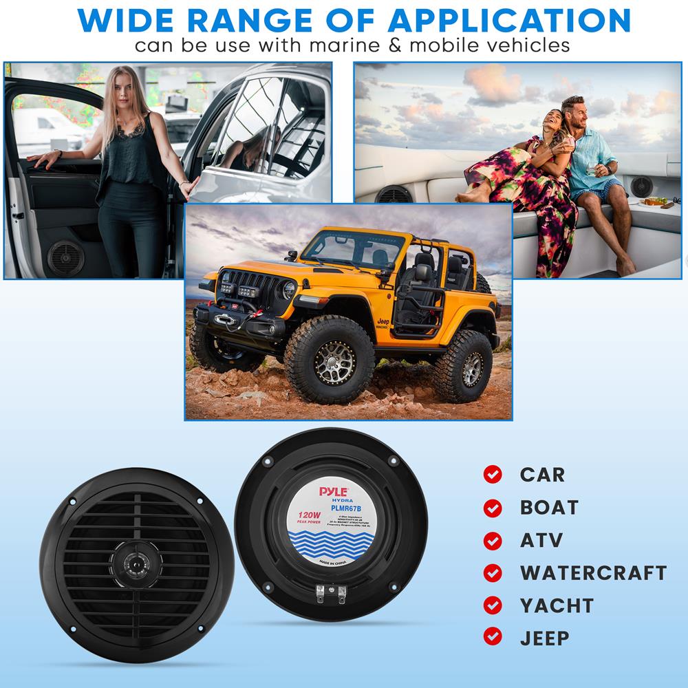 6.5 Inch Marine Grade Waterproof Boat Speakers - High Performance Audio for Boats, RVs & Outdoor Adventures
