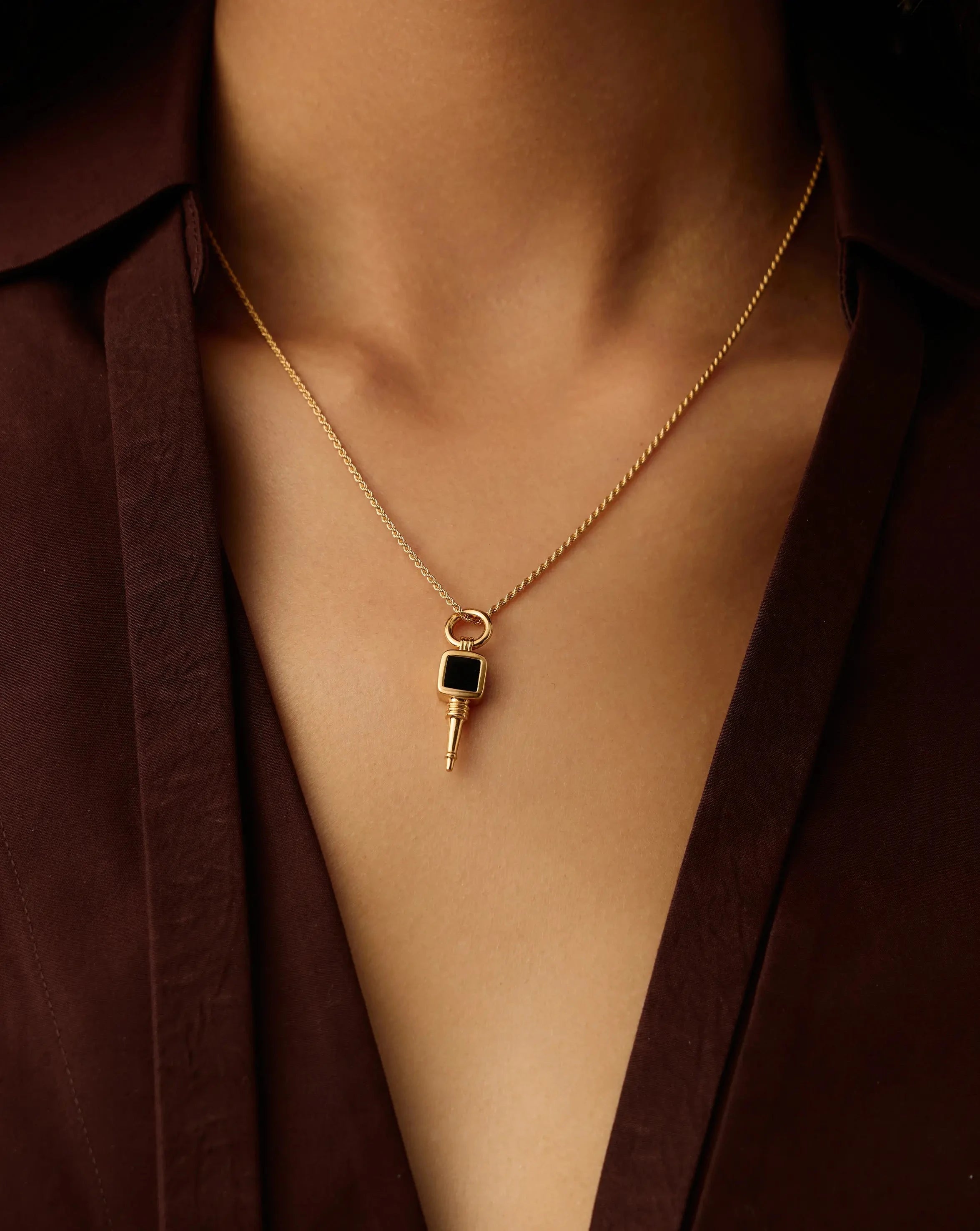 18K Gold Plated Key Pendant Rope Chain Necklace with Black Onyx & Green Onyx | Elegant Jewelry for Women | Perfect for Gifts, Parties, and Everyday Wear