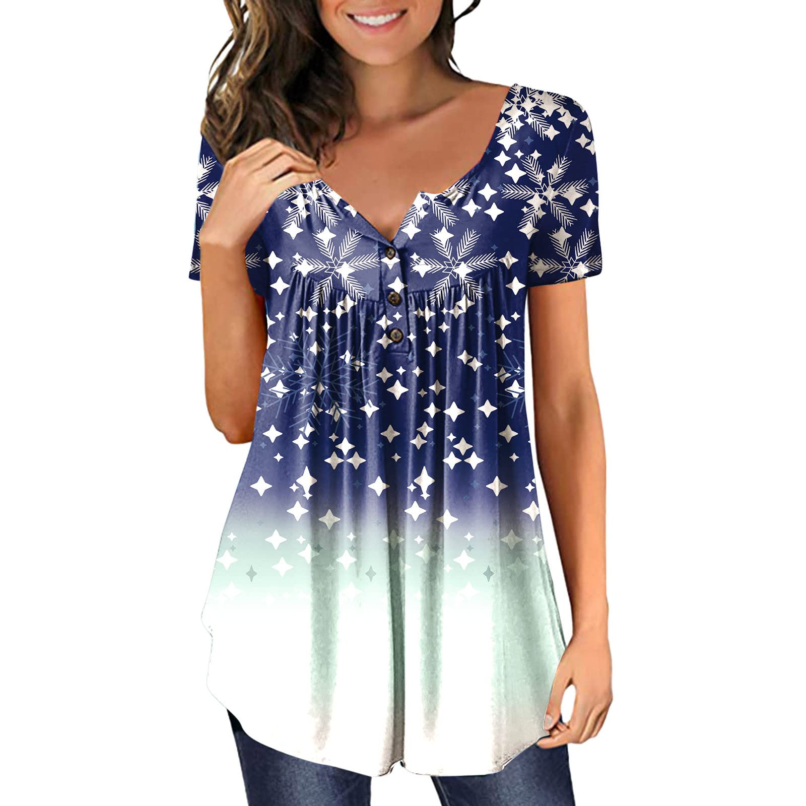 Women's Casual Short Sleeve Tunic Tops for Leggings - Flowy Swing Blouse Shirt for Everyday Wear, Work & Weekend Outfits 2023