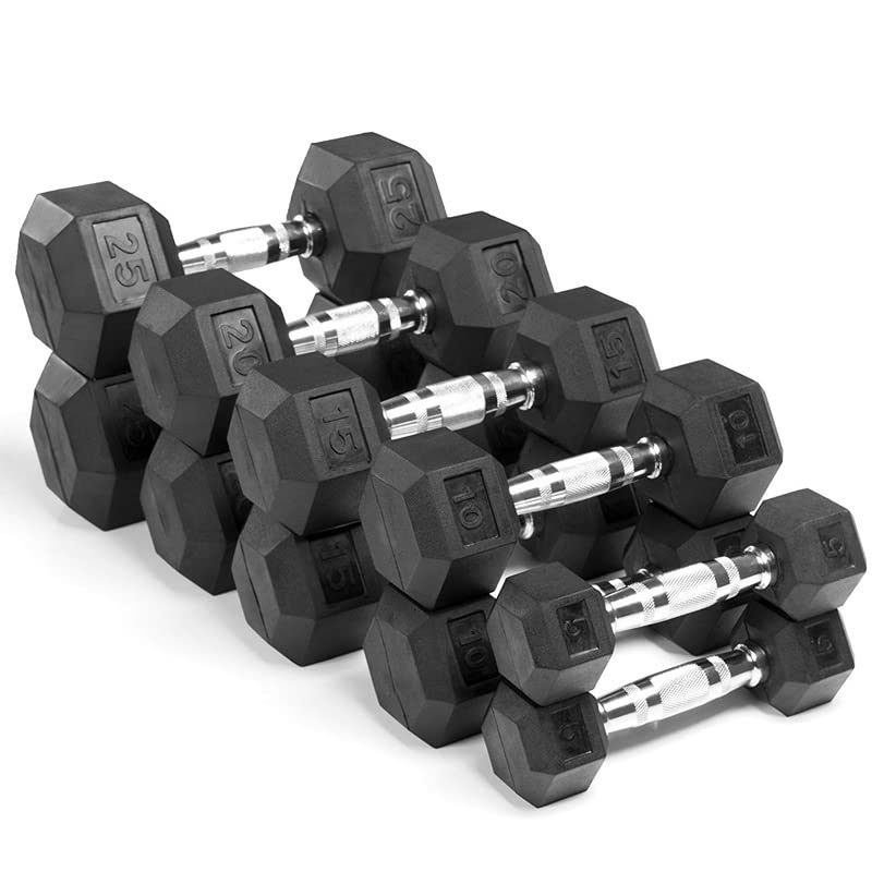 JKSPORTS Rubber Encased Hex Dumbbell Set - 5-50lbs Weight Options for Home Gym, Strength Training & CrossFit Workouts | Non-Slip Grip, Durable Rubber Coating for Floor Protection