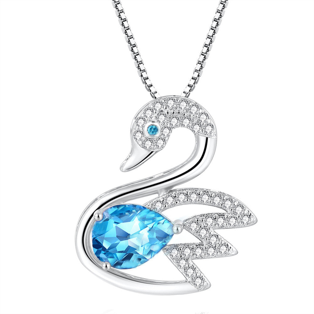 MABELLA 925 Sterling Silver Swan Necklace with Genuine Blue Topaz & Pink Topaz | Elegant Pendant Jewelry for Women | Perfect Gift for Birthday, Anniversary & Valentine's Day | Ideal for Weddings, Parties & Special Occasions