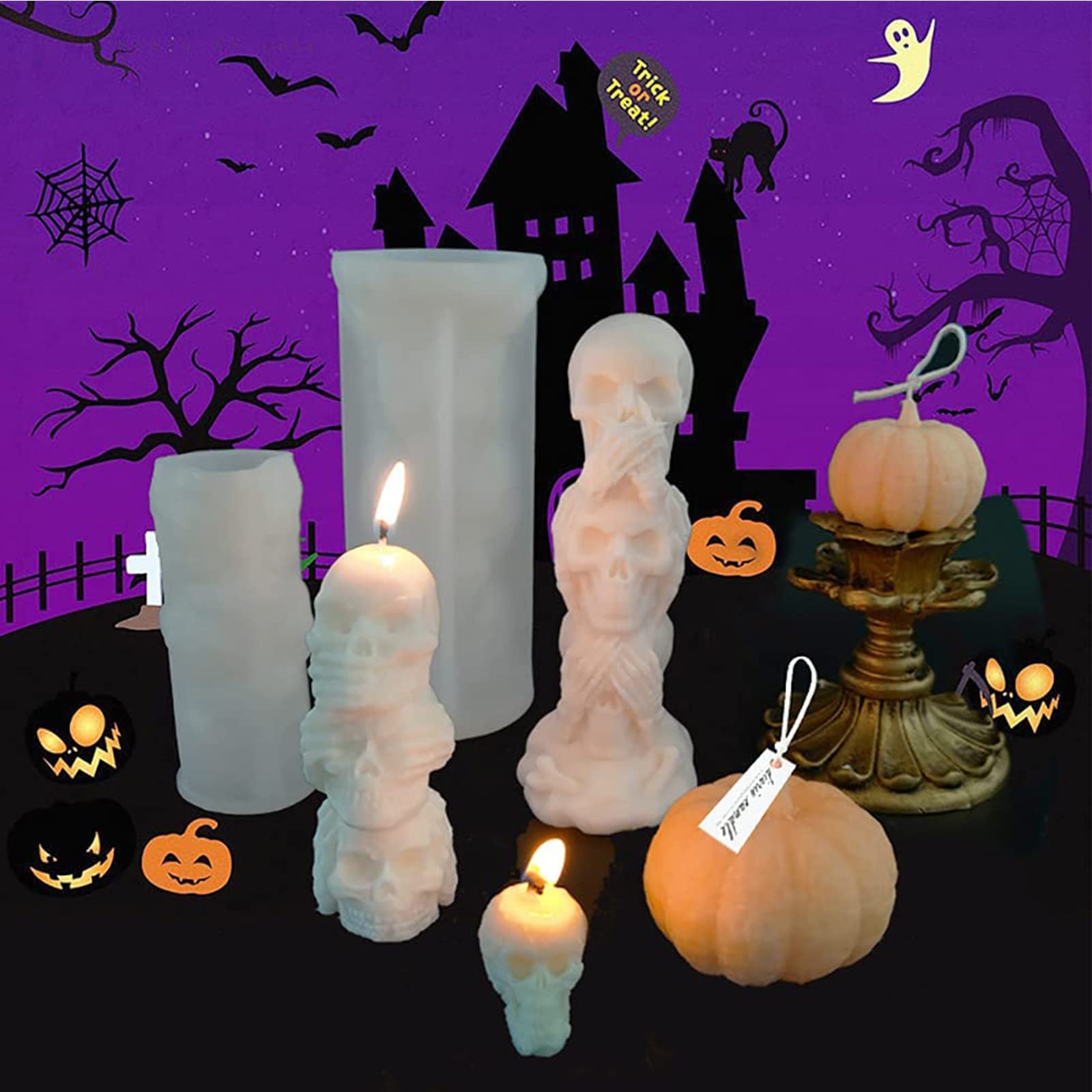 3D Skull Candle Molds for Candle Making - Halloween Resin Molds & Party Candy Molds - Perfect for DIY Crafts, Home Decor, and Spooky Halloween Party Accessories