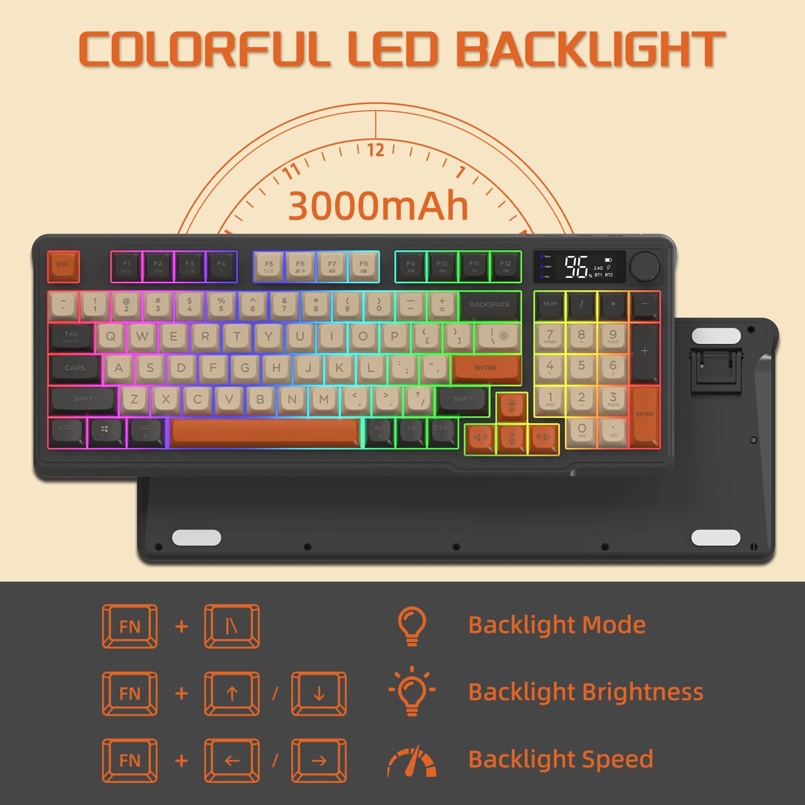 Freewolf M96 Wireless Gaming Keyboard - RGB Backlit, Knob Control, Bluetooth/2.4G for Win/Mac | Perfect for Esports & Office Work