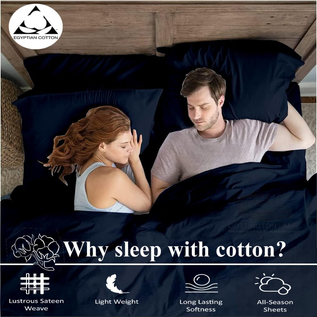 400 Thread Count 100% Egyptian Cotton Sheet Set - RV Short Queen Size with 12 Inch Deep Pocket - 4 Piece Bedding Set (Navy Blue) for Comfortable Sleep in RVs, Campers, and Small Spaces