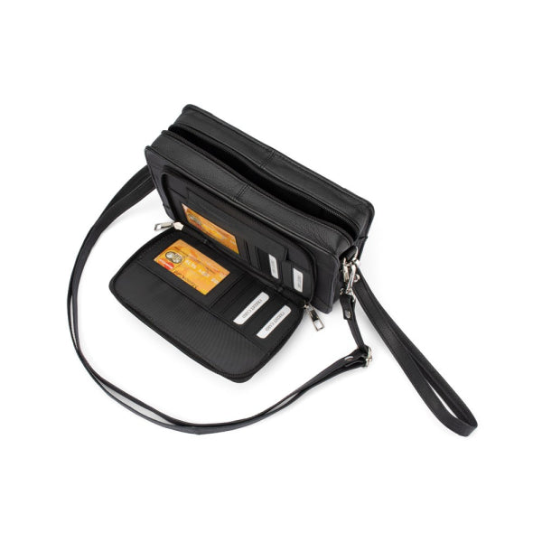 MC 01 Genuine Leather Wristlet Clutch Bag for Women - Black | Elegant Evening Party & Wedding Accessory