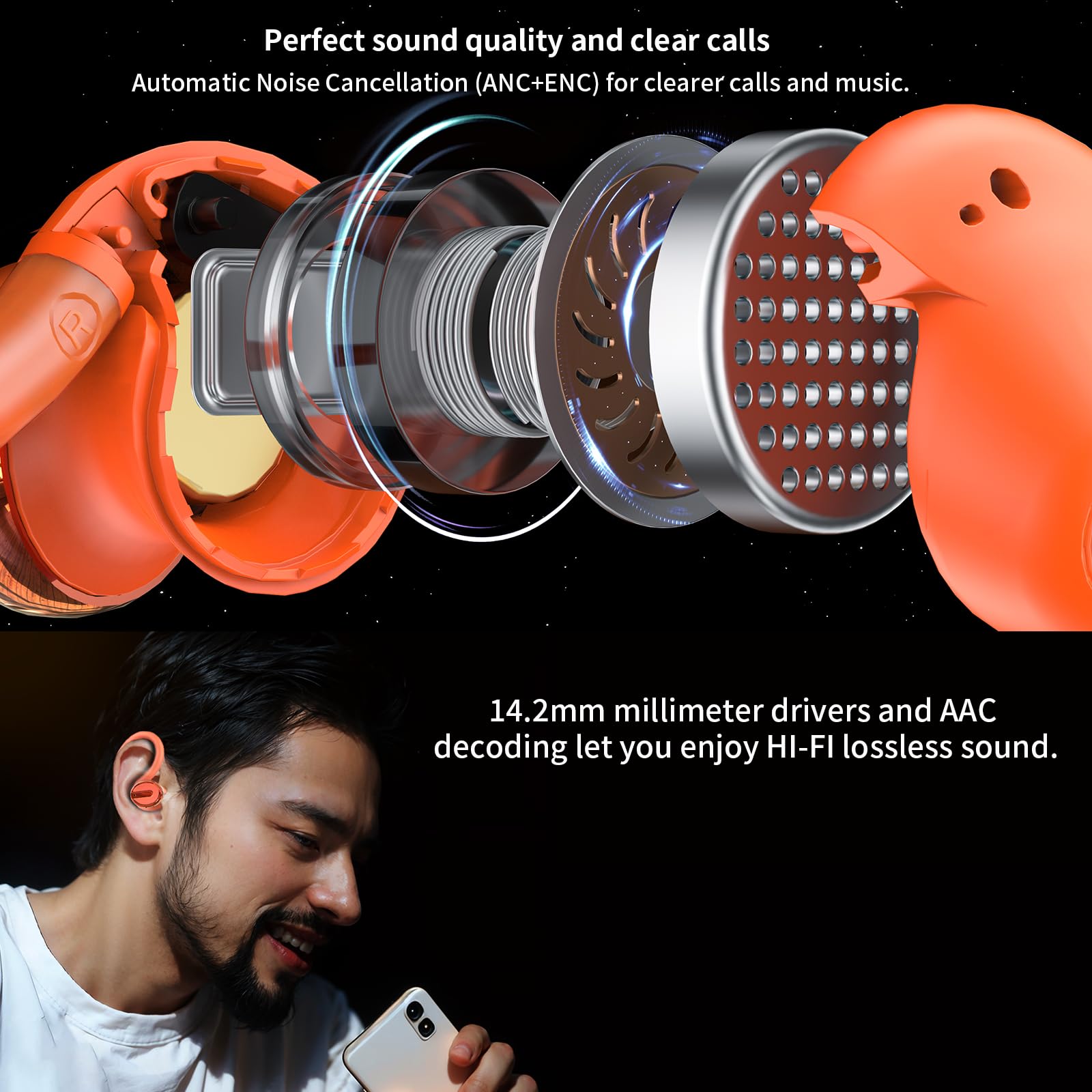 Wireless Open Ear Earbuds 60HRS Playtime, Bluetooth 5.3 IPX7 - for Running & Workout
