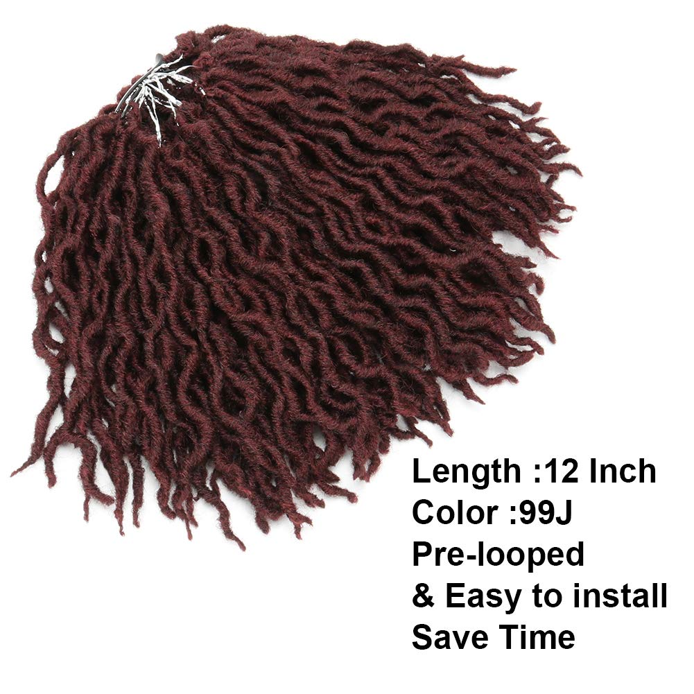 THEMIS HAIR 12 Inch Gypsy Locs Crochet Hair Extensions - 8 Bundles Goddess Wavy Faux Locs, Pre-Looped Synthetic Dreadlock Braiding Hair for Women (Color 99J) | Perfect for Boho Chic, Festival, and Protective Hairstyles