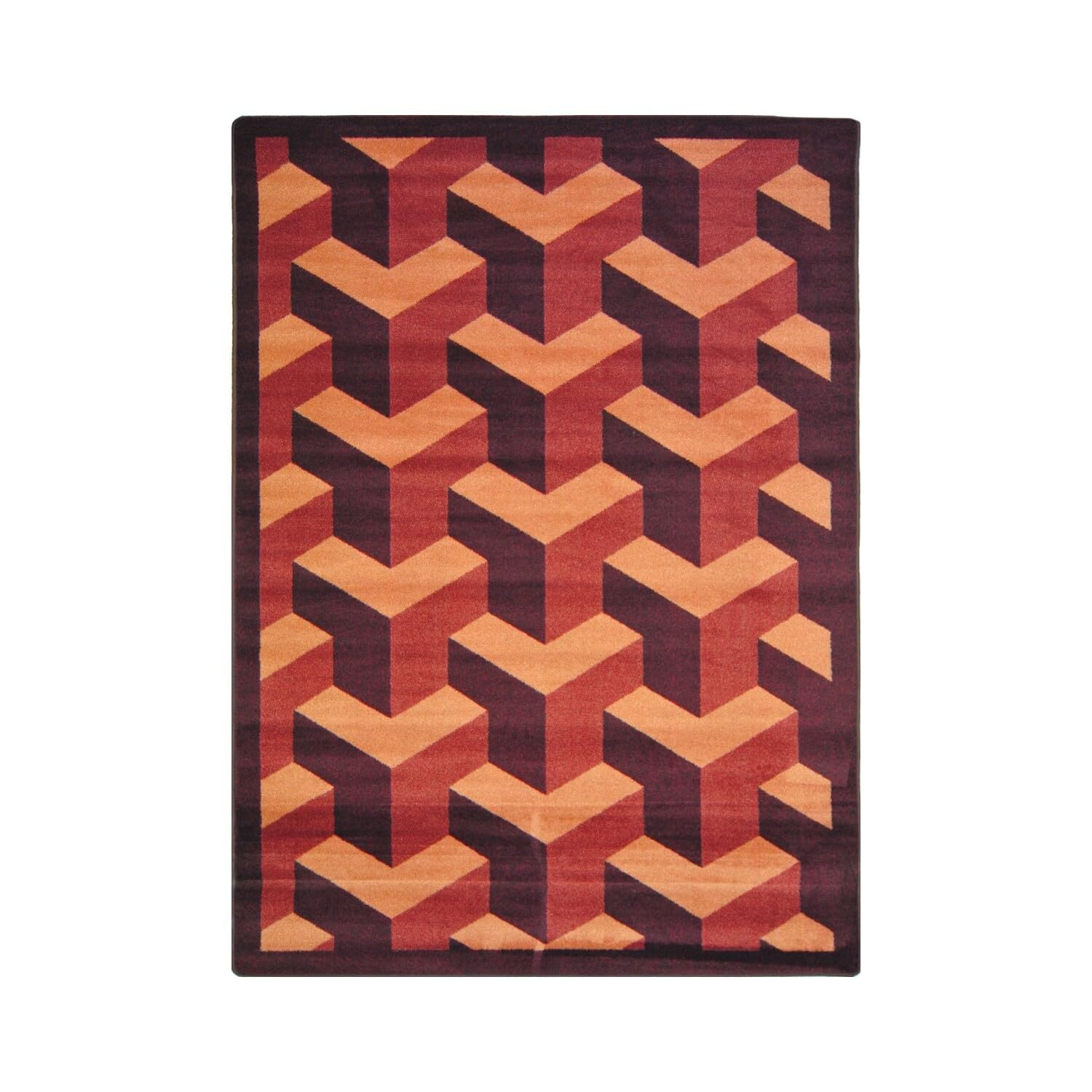Joy Carpets Kaleidoscope Rooftop Whimsical Area Rug - Burgundy Red Kids Playroom Rug, Soft Non-Slip Nursery Carpet for Bedroom, Living Room & Dorm Decor