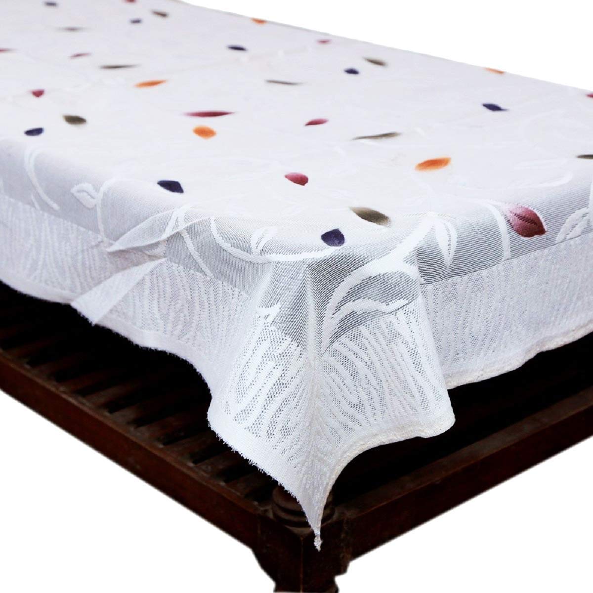 Premium 6-Seater Kuber Industries Dining Table Cover - Leaf Design Cotton Tablecloth for Home & Restaurant Use - Washable White Table Cover for Everyday Dining & Special Occasions
