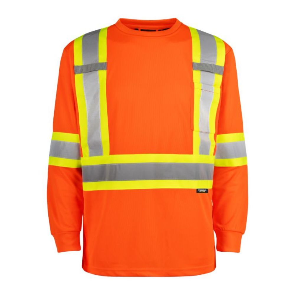 Terra Hi-Vis Long Sleeve Work Shirt 116525 - High Visibility Orange Safety Shirt for Construction, Road Work & Outdoor Labor