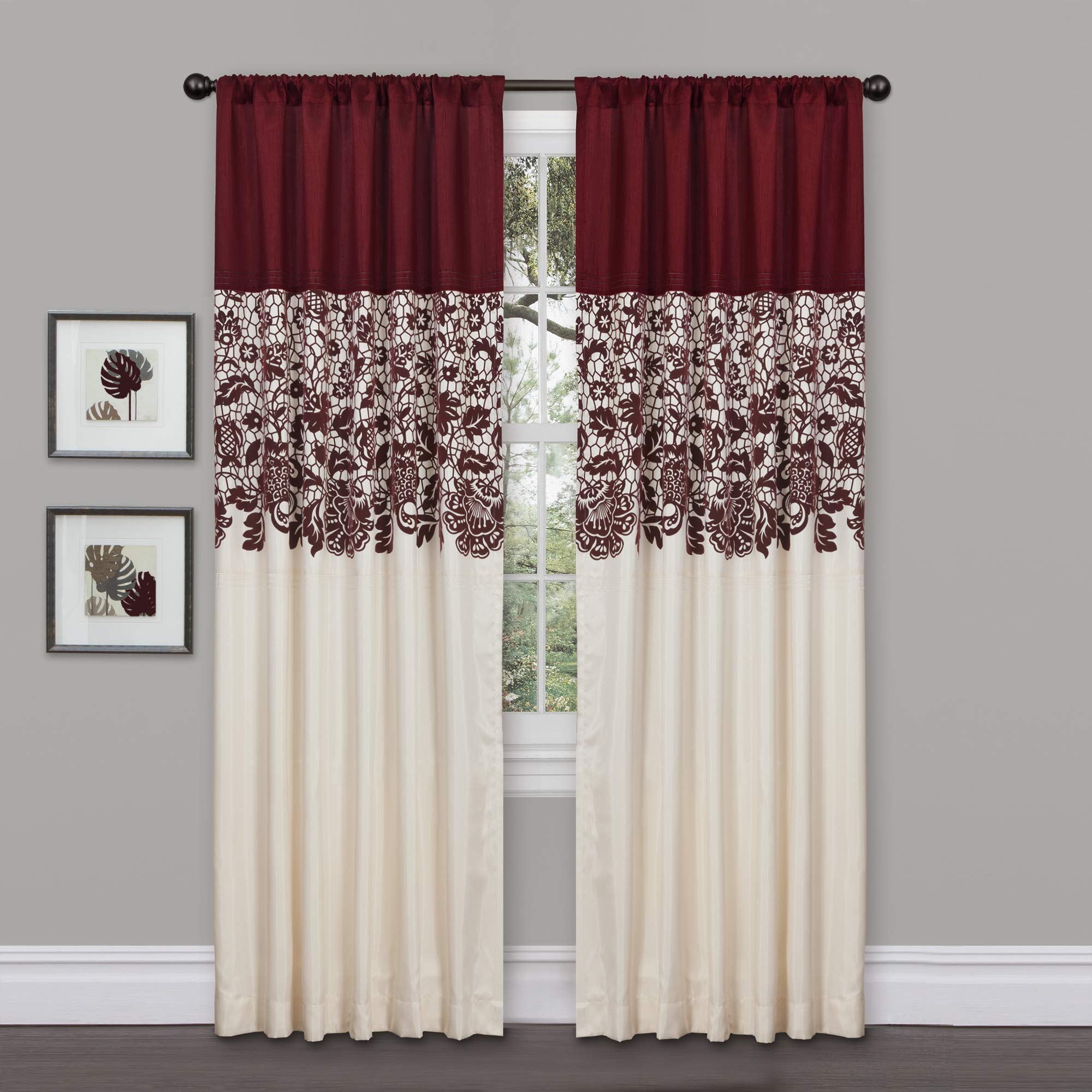 Lush Decor Estate Garden Curtain Panel in Red - Elegant Window Treatment for Living Room, Bedroom & Patio Decor