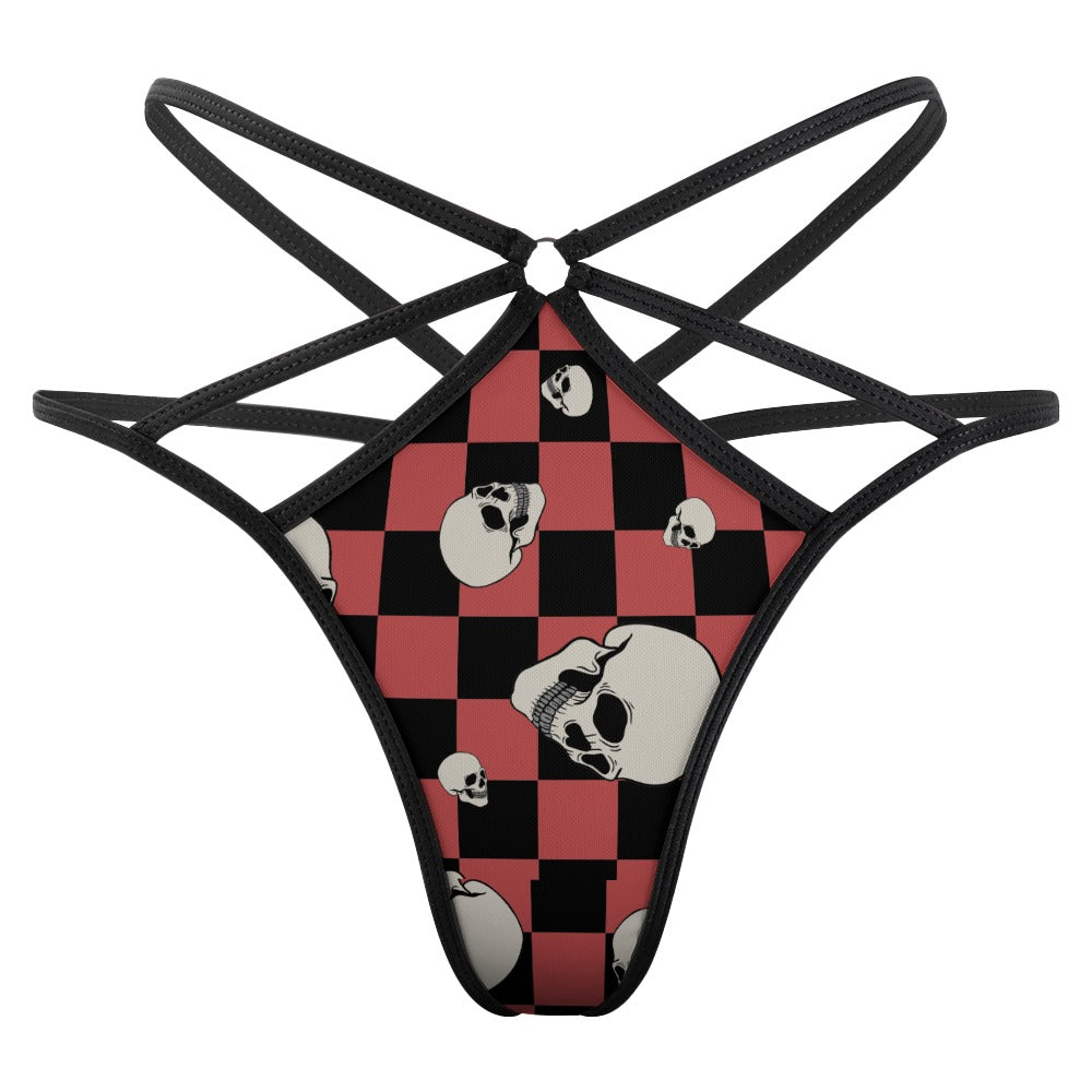 Checkered Skull Pattern T-Back Thong - Sexy Lingerie for Women - Perfect for Halloween, Cosplay, and Boudoir Photography