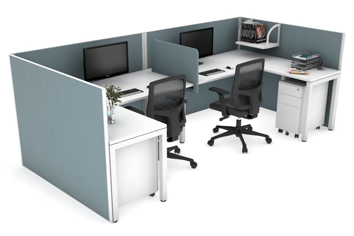 Quadro 2-Person Corner Workstation with Square Legs - U-Shaped White Frame Office Desk (1600L x 1800W) | Cable Management Scallop | Perfect for Home Office & Small Business Workspaces