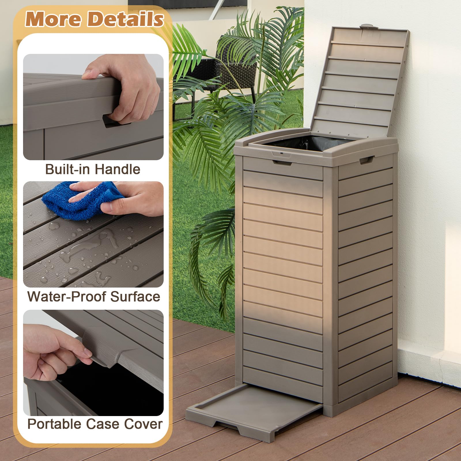 Goplus 31 Gallon Outdoor Trash Can with Lid - 2 Pack Large Waterproof Resin Garbage Bin w/Drip Tray & Fits 33-40 Gallon Trash Bags - Perfect for Patio, Porch, Backyard, Deck & Poolside Use