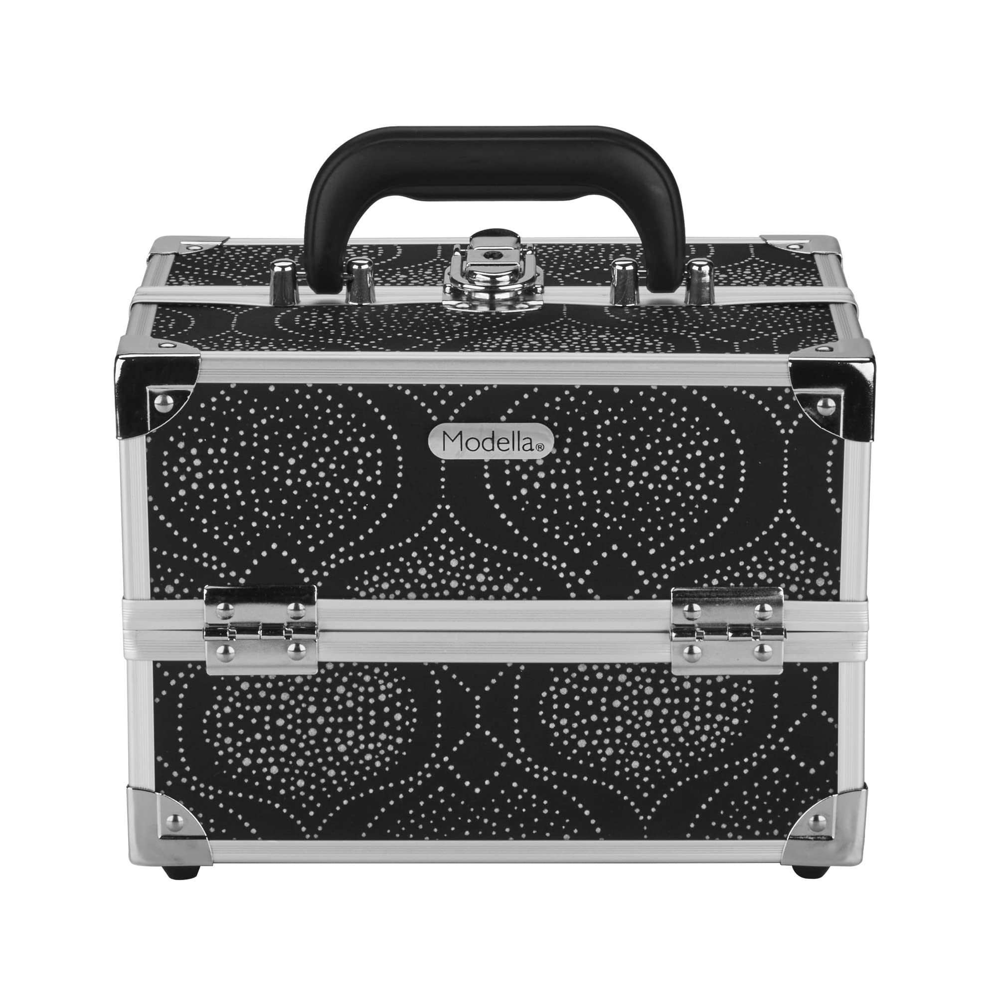 Conair Makeup Beauty Case - Black Print Cosmetic Organizer with Expandable Shelves & Locking Latch | Travel-Friendly Makeup Storage for London SOHO & New York Style | Perfect for Home, Travel & Professional Makeup Artists