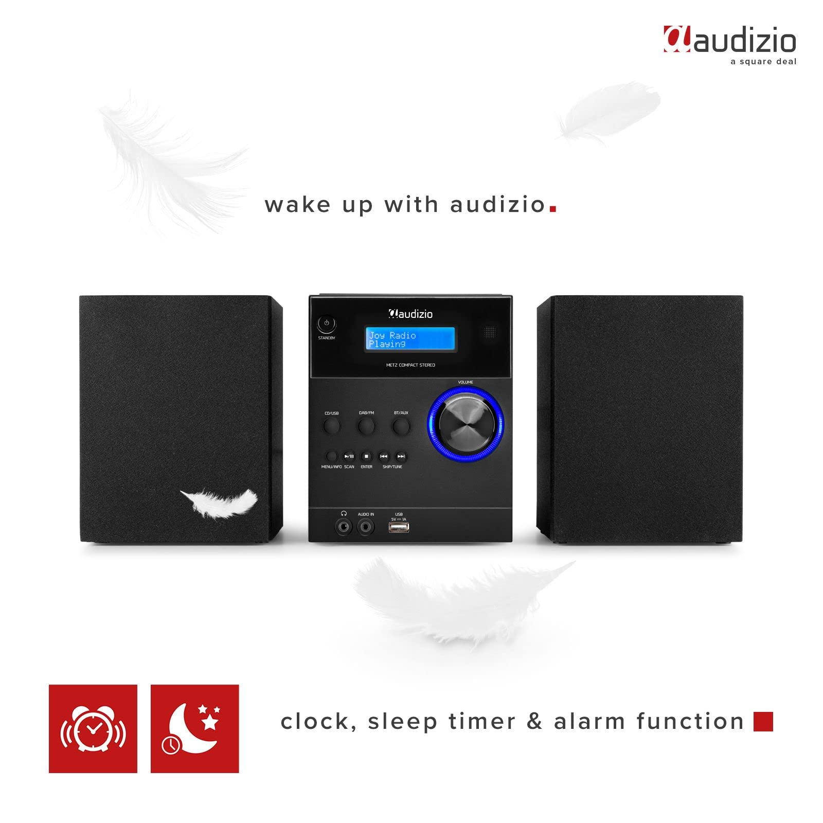 Audizio Metz HiFi Stereo System with DAB+ Digital Radio | Bluetooth 5.0 Wireless Streaming | CD Player & USB MP3 Playback | LCD Display & Remote Control | Bookshelf Speakers (Black) - Perfect for Home Audio & Entertainment Systems