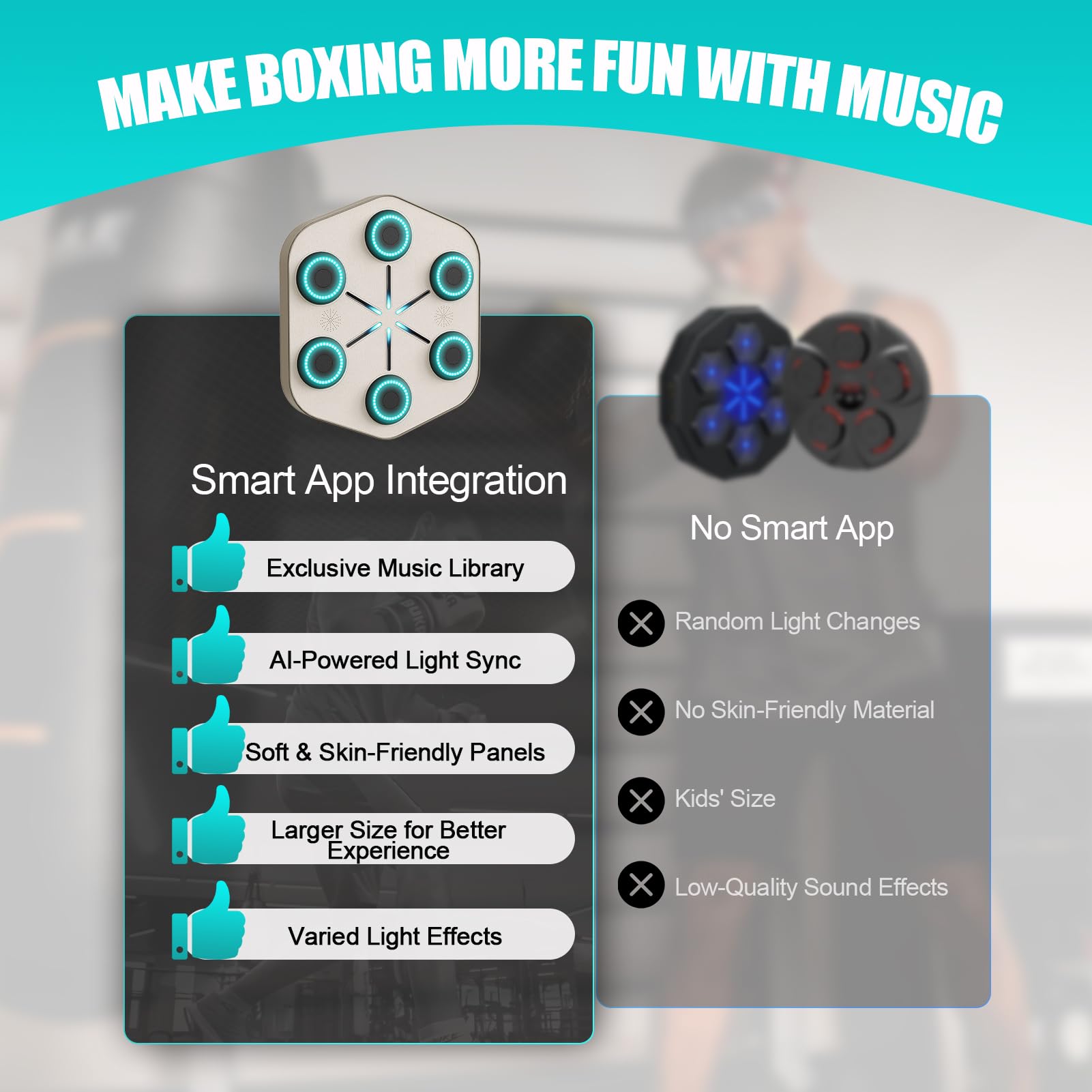 Smart Music Boxing Machine with App - Interactive Punching Bag with Rhythm-Syncing LED Lights & Bluetooth Connectivity | Wall-Mounted Fitness Equipment for Home Gym, Boxing Training & Stress Relief