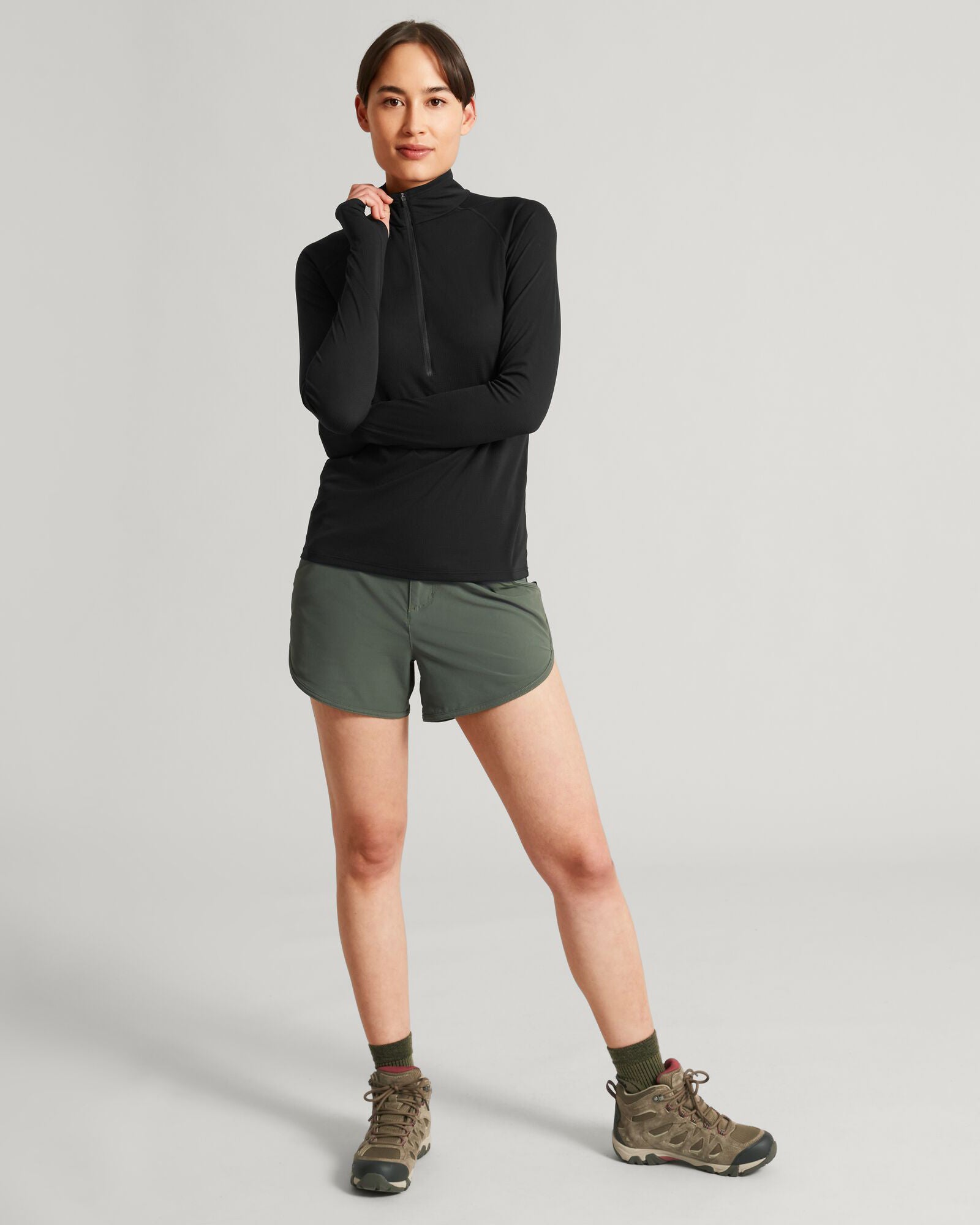 KMDAction Women's Long Sleeve Quarter Zip Pullover Top - Athletic Workout Shirt for Running, Yoga & Outdoor Activities - Black