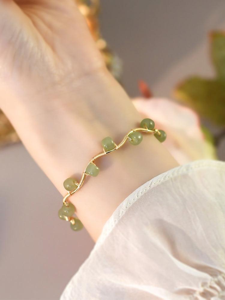 Natural Hetian Jade Bracelet for Women - Genuine Wave Design Handmade Jade Bangle - Perfect for Meditation, Yoga & Spiritual Healing