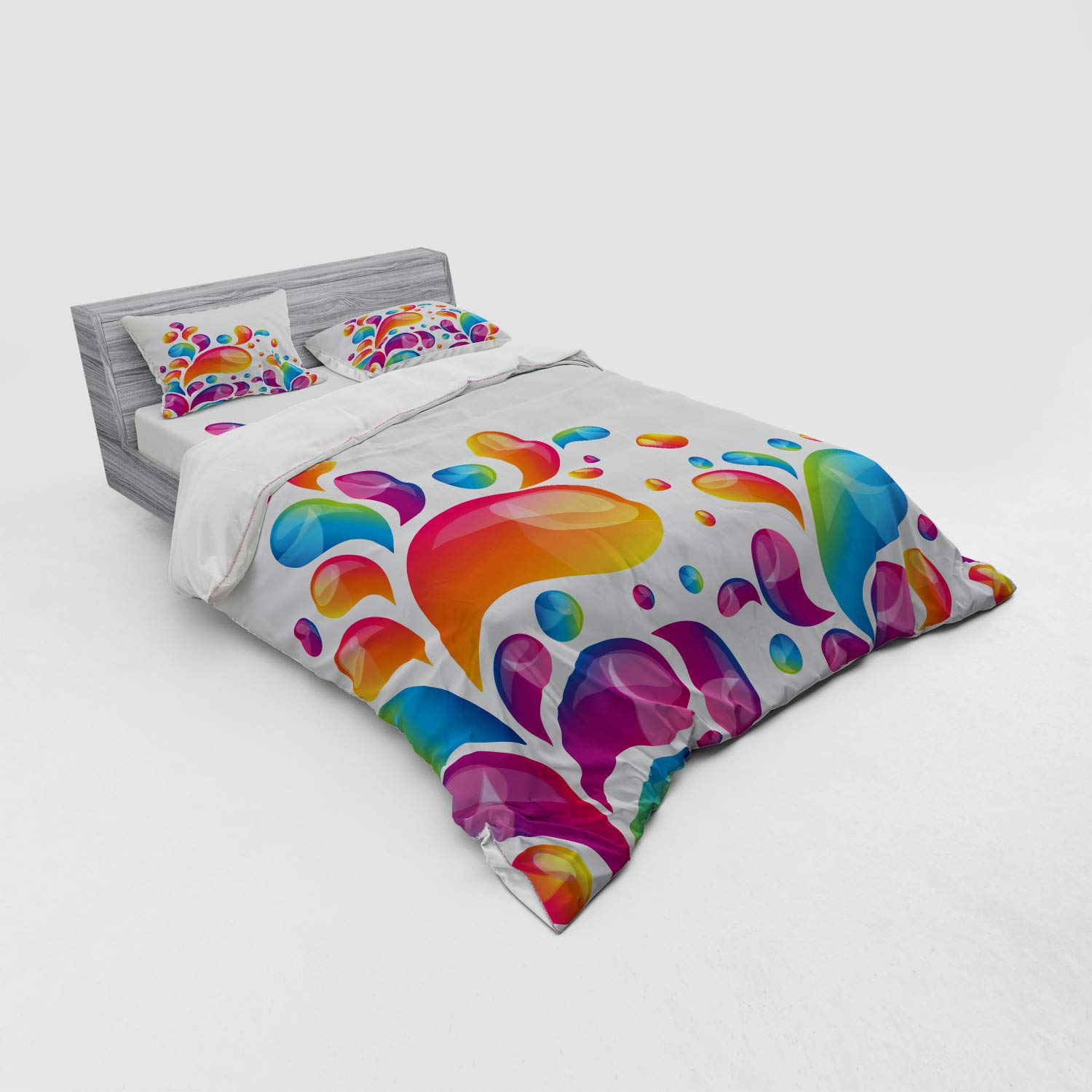 Ambesonne Abstract Gradient Raindrop Design 4-Piece Queen Bedding Set - Duvet Cover, Shams & Fitted Sheet - Colorful Splash Style for Modern Bedrooms