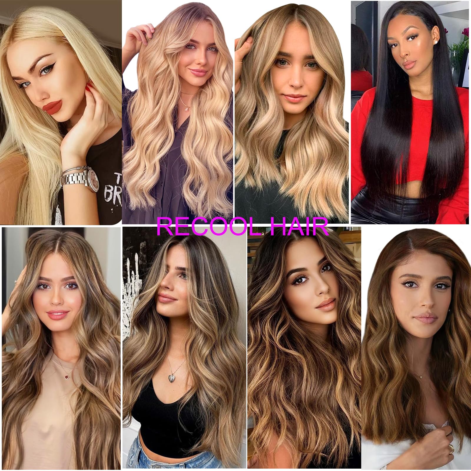 RECOOL 20 Inch Real Human Hair Extensions - Balayage Chocolate Brown with Golden Blonde Remy Hair, Invisible Wire Clip-Ins for Straight Hair | Perfect for Parties, Weddings & Daily Styling