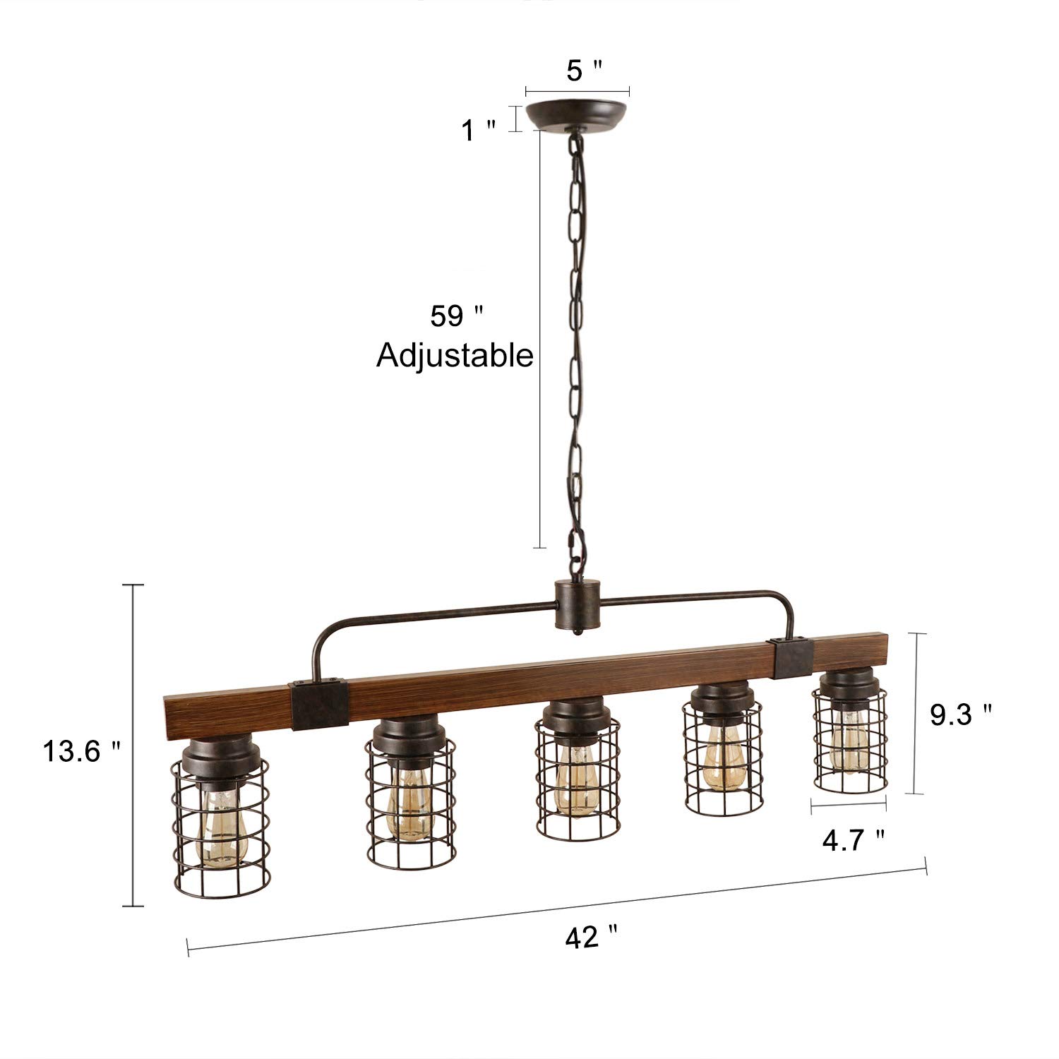 Giluta 5-Light Industrial Linear Kitchen Island Chandelier - Rustic Metal Mesh Cage Farmhouse Pendant Light Fixture for Kitchen, Dining Room, Pool Table & Living Room | Perfect for Farmhouse Decor, Restaurant Lighting & Modern Home Interiors