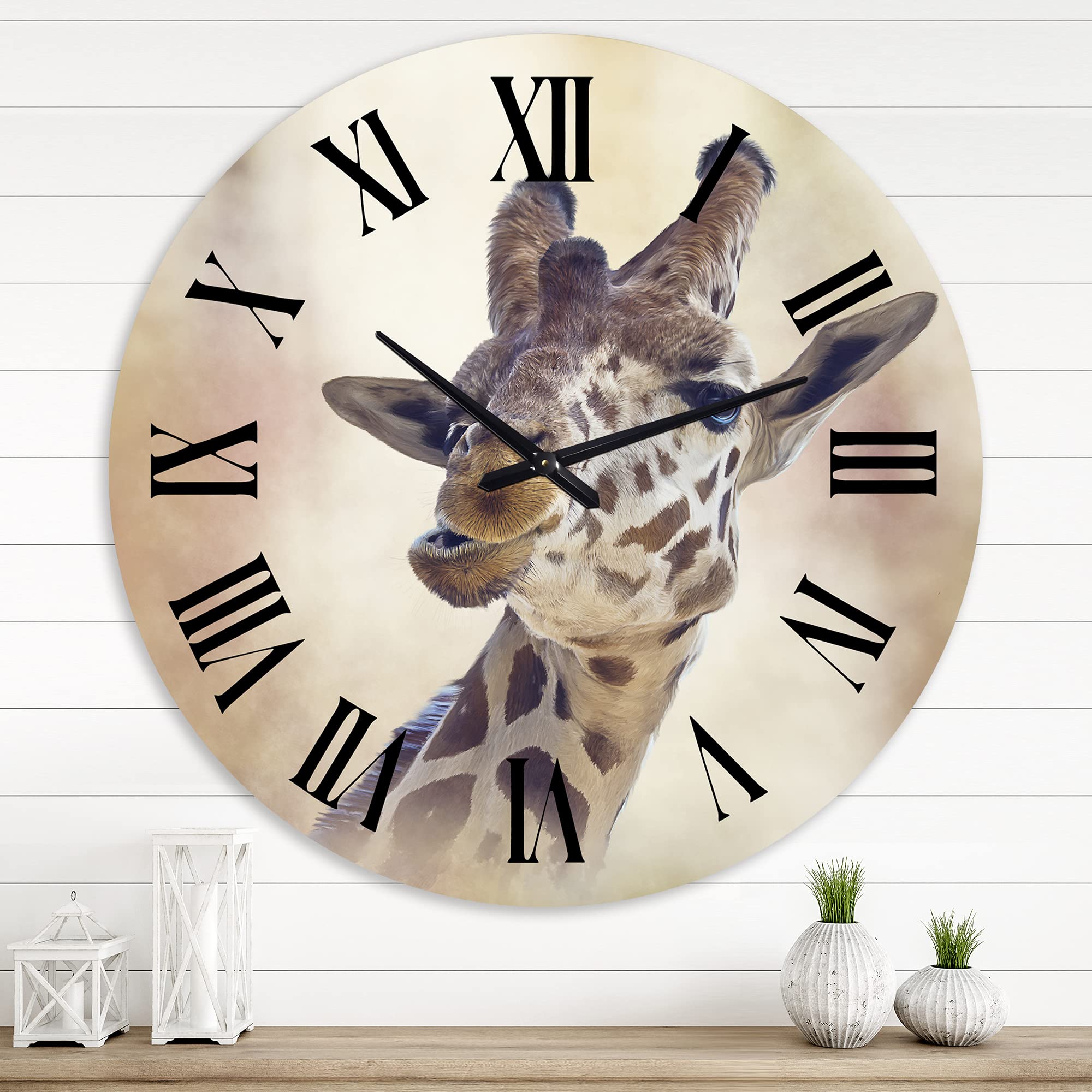 Farmhouse Wall Clock with Giraffe Portrait - Large Animal Wall Clock for Home & Office Decor | Perfect for Living Room, Bedroom, or Workspace