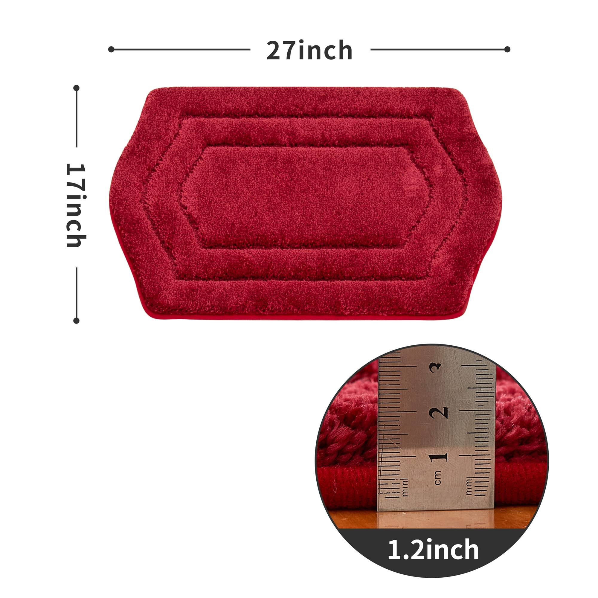 Extra Thick Non-Slip Bath Rugs Set - Super Soft Plush Shaggy Bath Mat with Water Absorbent Polyester for Bathroom, Bedroom & Living Room (Red, 17x27 Inches) - Perfect for Cozy Home Decor & Wet Floor Safety
