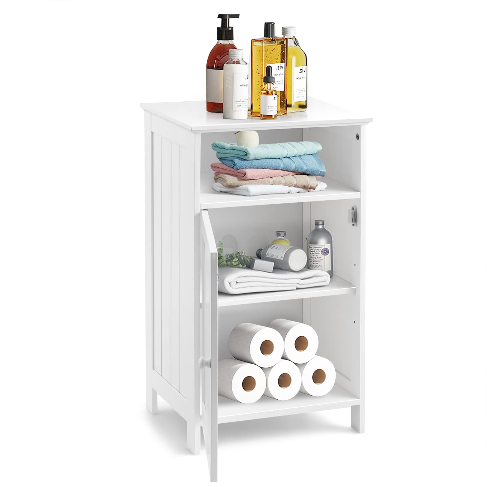 Safeplus Small Floor Storage Cabinet with Drawer & Door - White Bathroom Organizer for Toiletries, Towels & Cleaning Supplies | Perfect for Bathroom, Laundry Room & Small Space Organization
