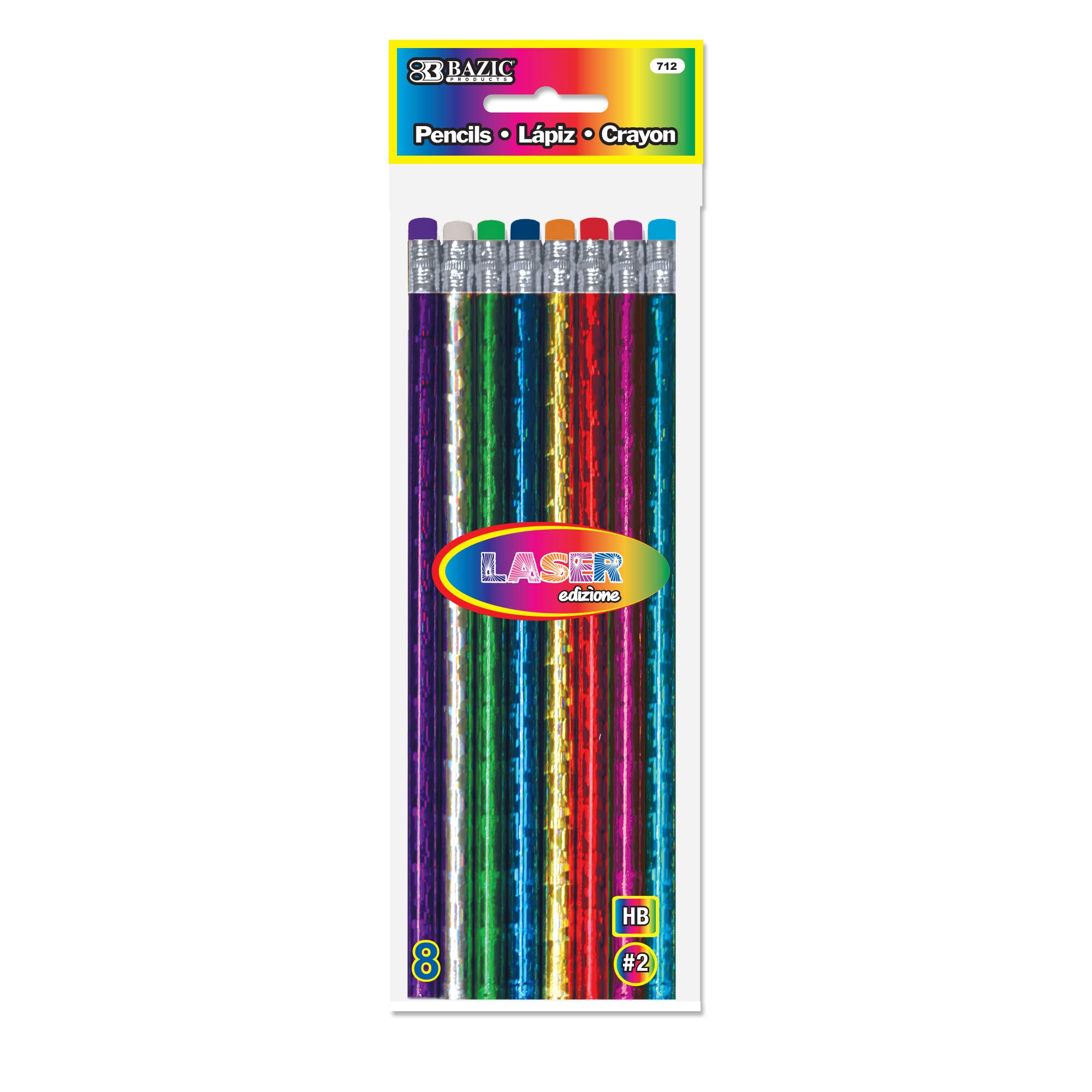 BAZIC Metallic Laser Foil Pencils with Eraser - 24-Pack for School & Office