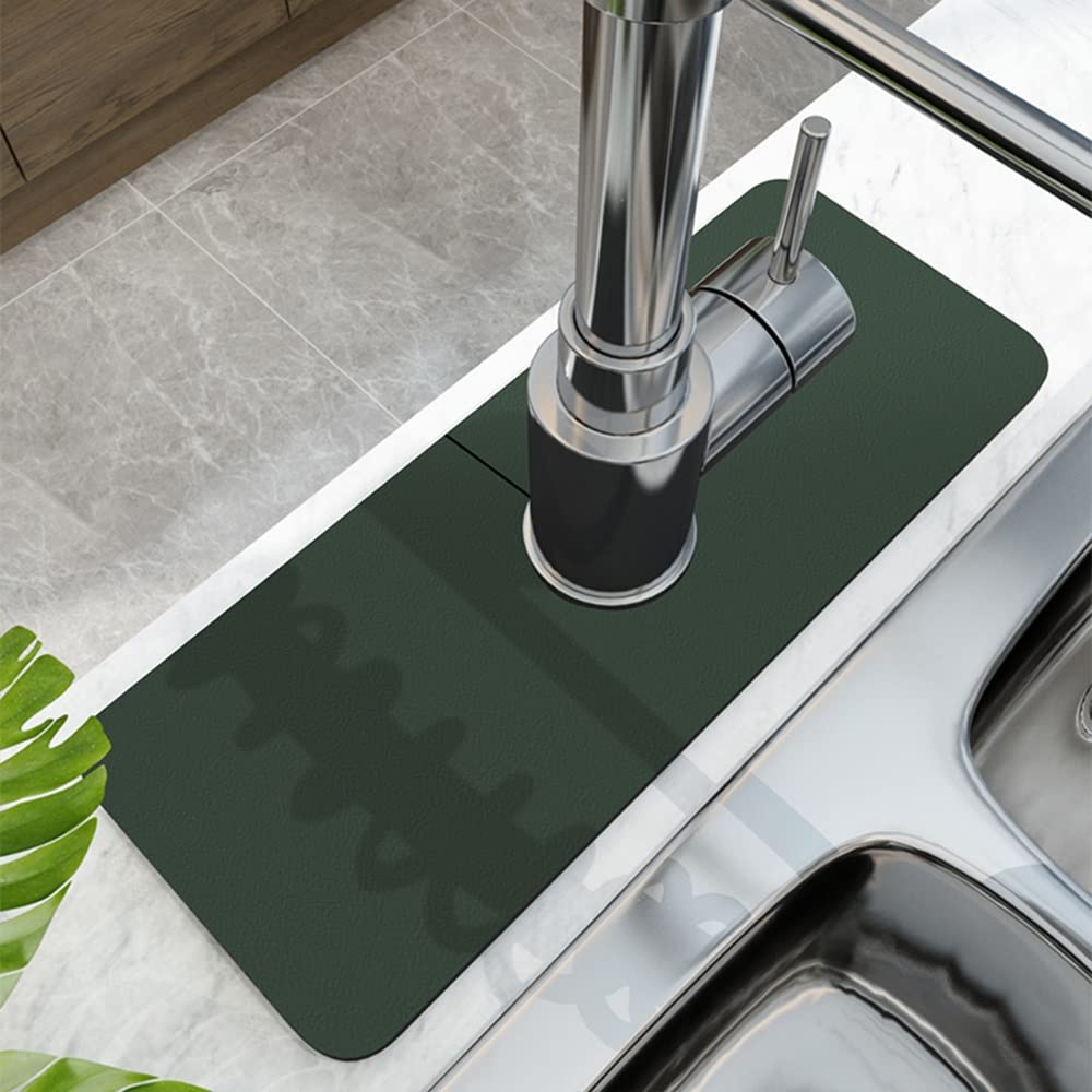 **Super Absorbent Splash Guard for Sink Faucet - Fast Drying Kitchen & Bathroom Sink Mat, Drip Catcher & Sponge Holder - Perfect for Dish Drying & Counter Protection**    *(Use Cases: Ideal for kitchens, bathrooms, and laundry rooms to prevent water splashes, protect countertops, and keep sponges organized.)*