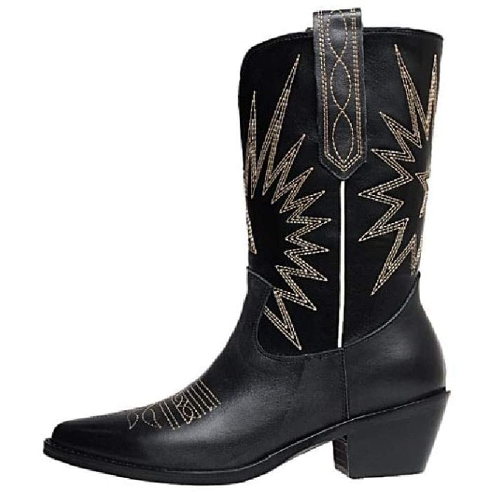 Vintage Western Cowboy Boots for Women - Genuine Cowhide Riding Boots with Slip-Resistant Outsole, Pointed Toe Design for Autumn & Winter Warmth | Perfect for Country Music Festivals, Rodeo Events and Western Fashion Outfits