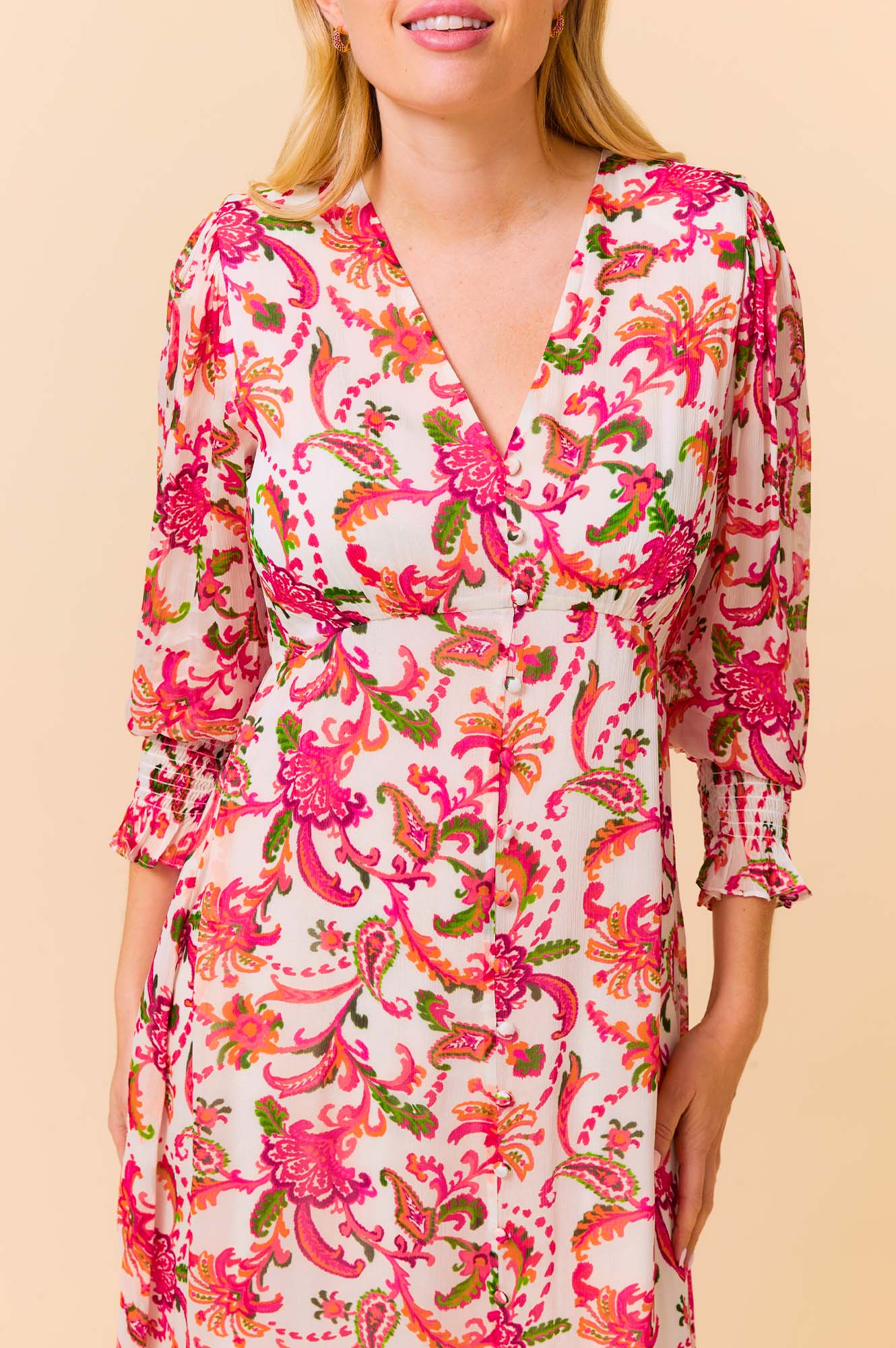 Long Sleeve Sally Anne Dress | Paisley Floral Print Women's Fashion Dress for Casual Wear, Office & Special Occasions